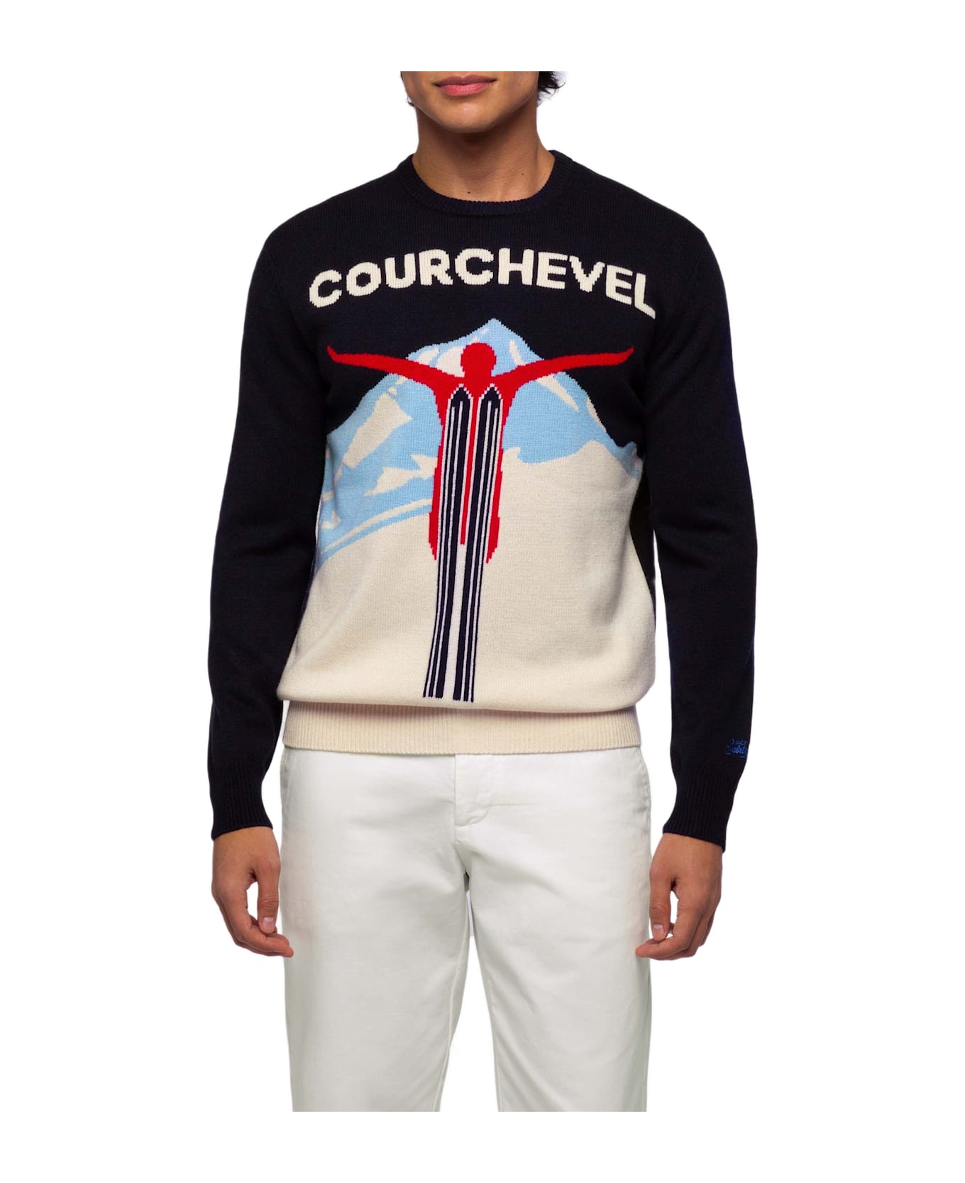 MC2 Saint Barth Sweater Heron With Courchevel Postcard Jacquard - BLUE