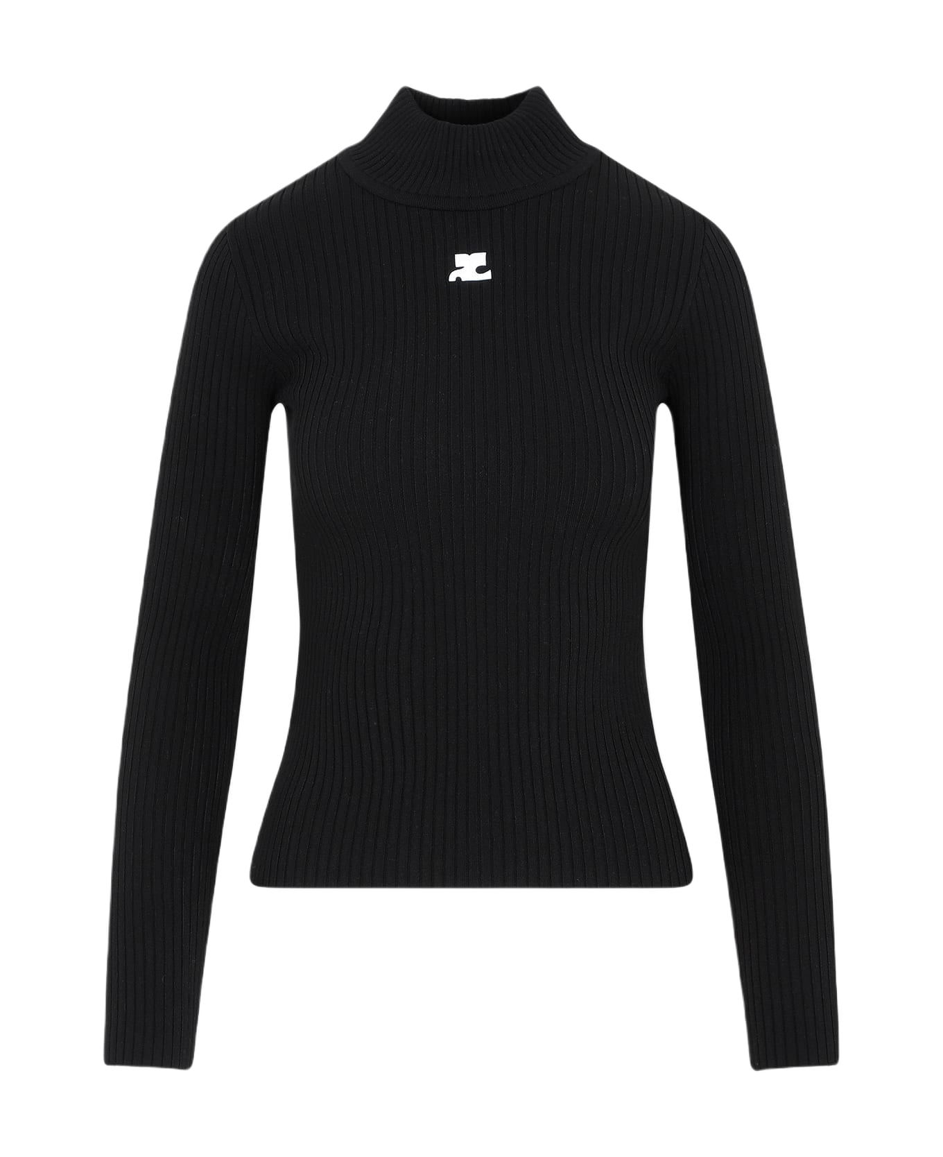 Courrèges Roll Neck Ribbed Jumper - Black