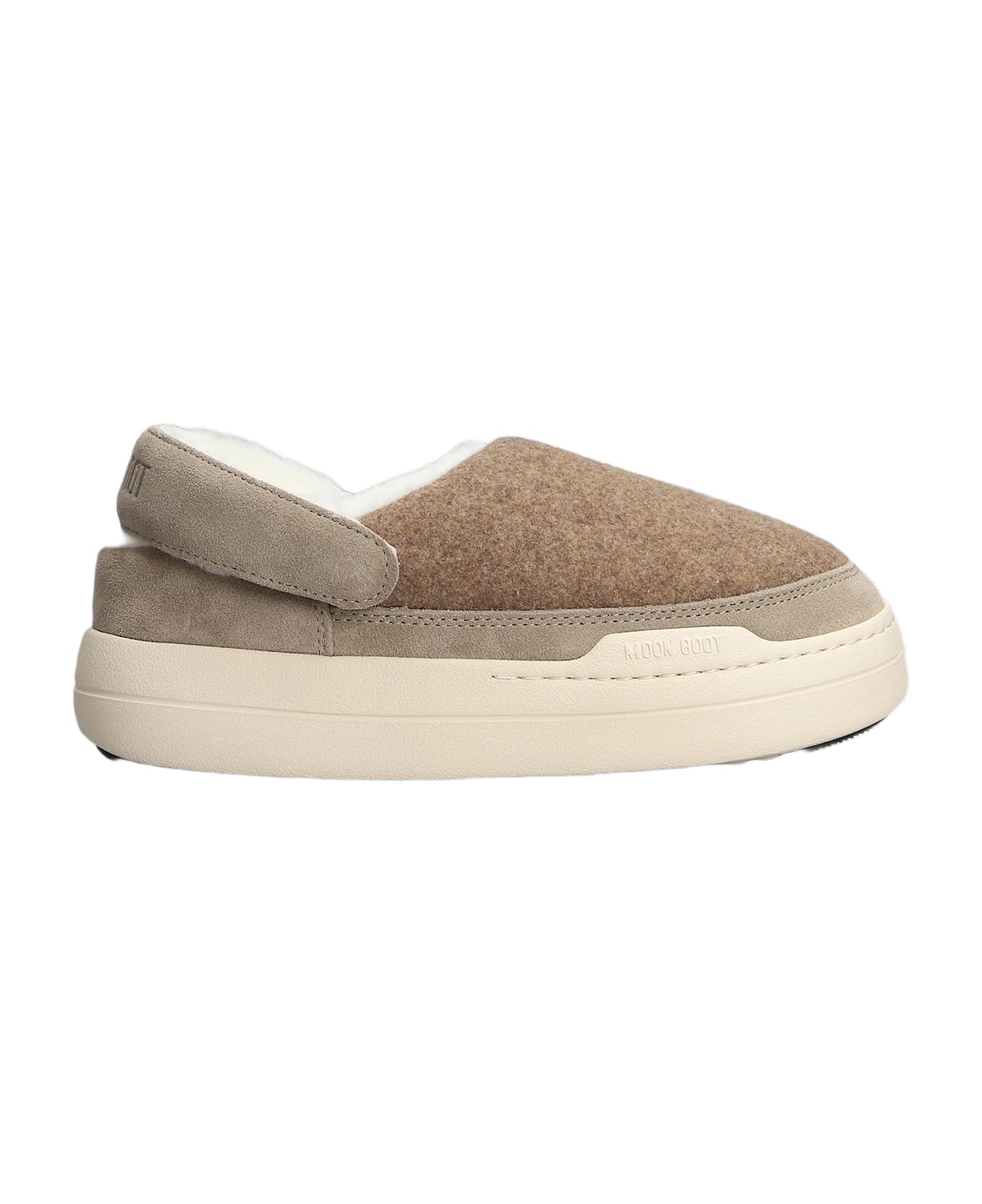 Moon Boot Mb Park Clog Slipper-mule In Beige Leather And Fabric - Neutro