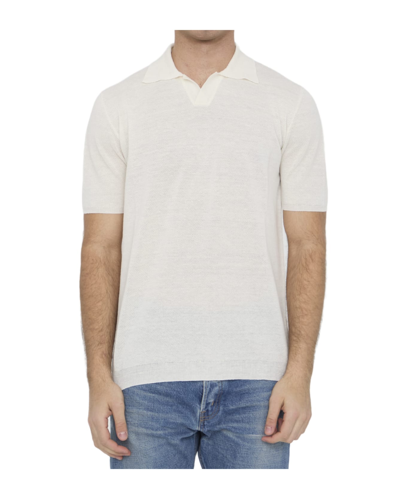 Roberto Collina Linen Polo Shirt - WHITE