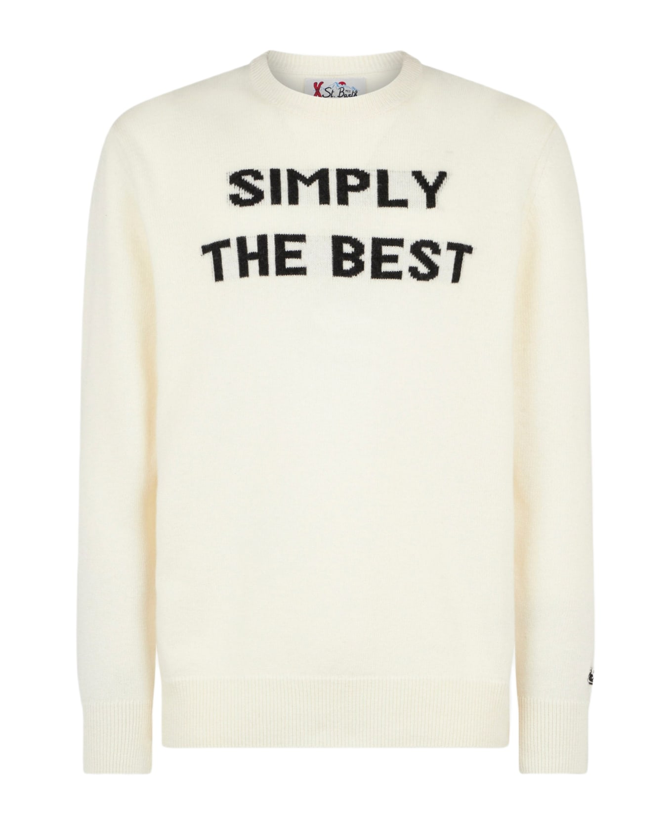 MC2 Saint Barth Man Crewneck Sweater With Simply The Best Jacquard Print | Niki Dj Special Edition - WHITE