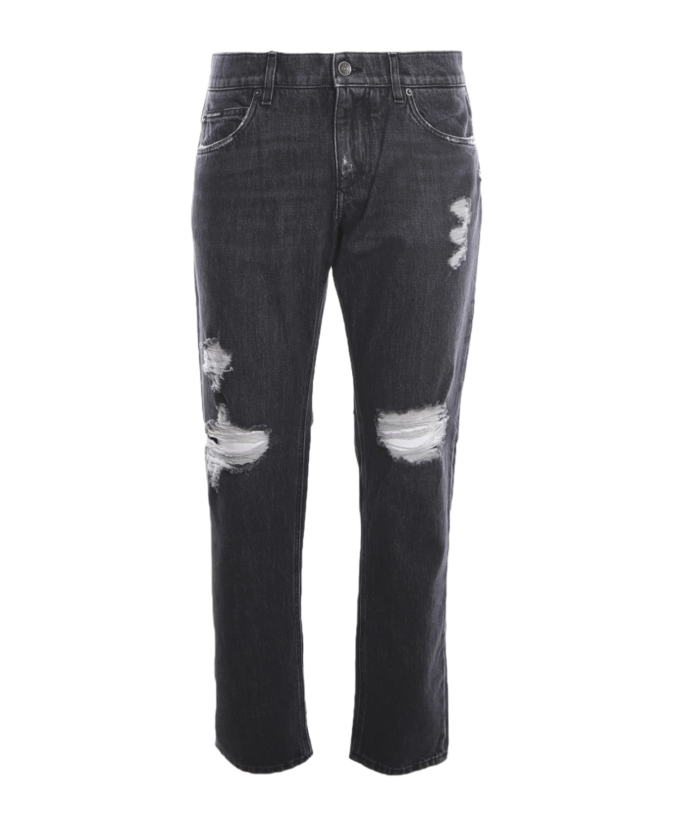 Dolce & Gabbana Distressed Cotton Denim Jeans - Black