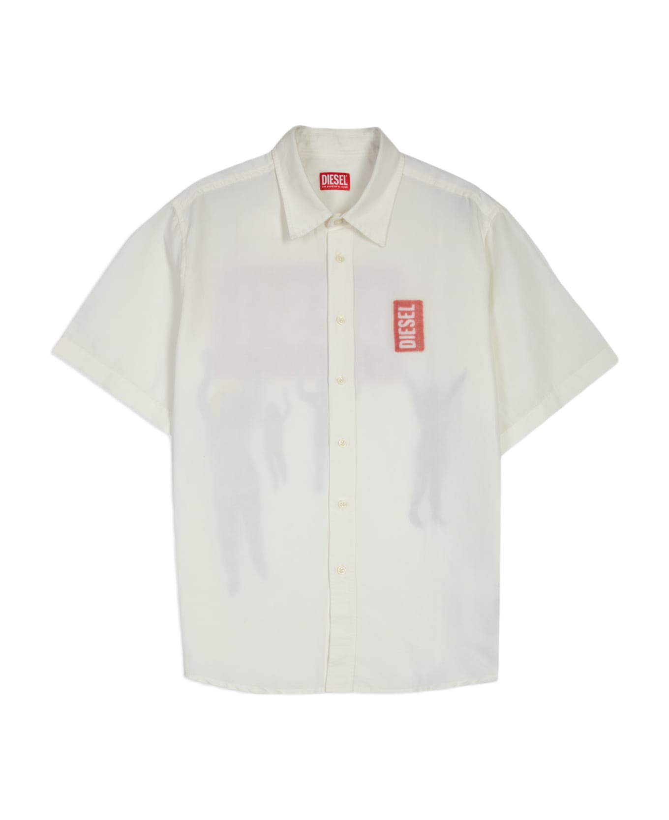 Diesel S-elias-a White linen blend shirt with short sleeves and digital print - S Elias A - Bianco
