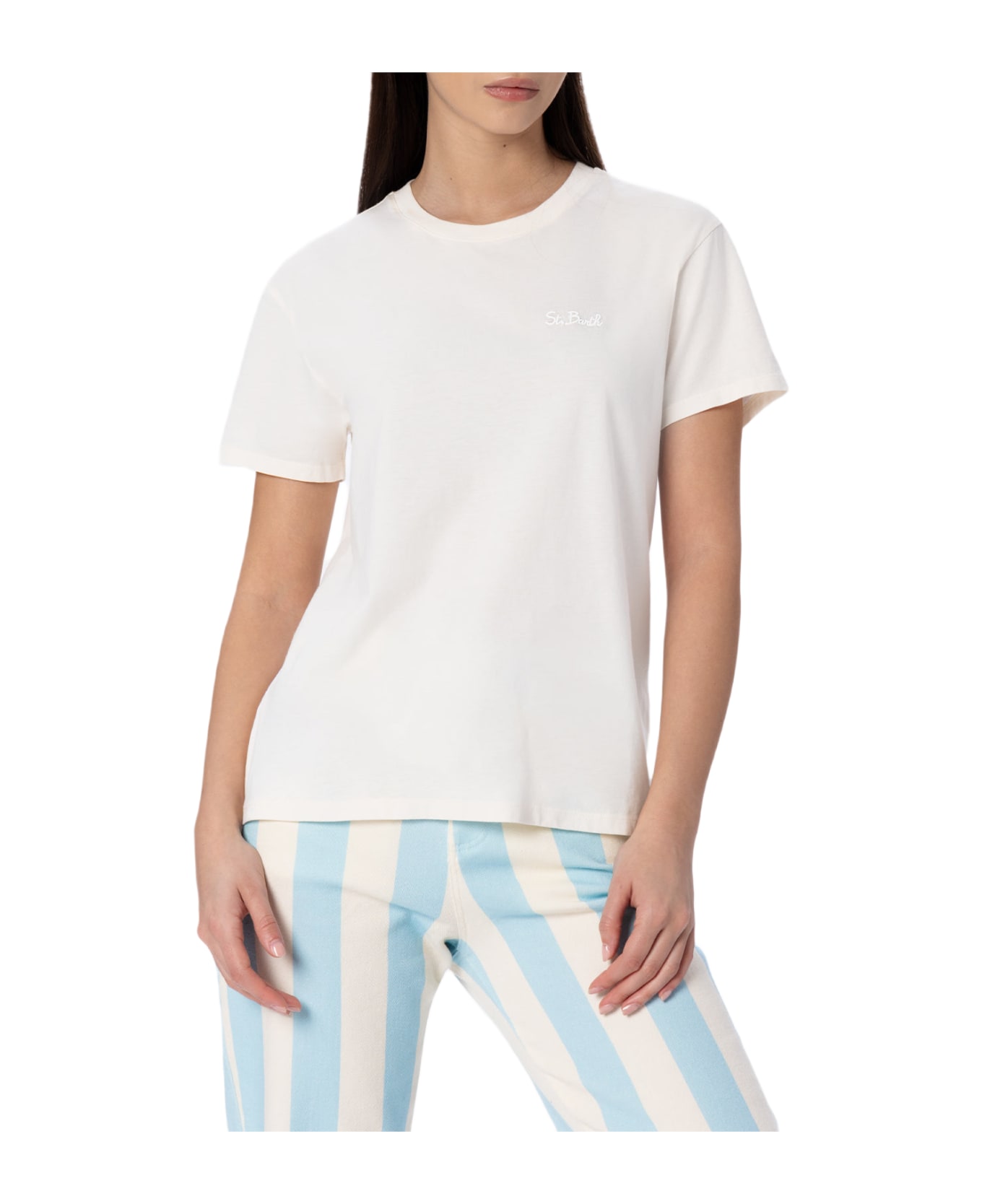 MC2 Saint Barth Woman Off-white Cotton Jersey Crewneck T-shirt Emilie - WHITE