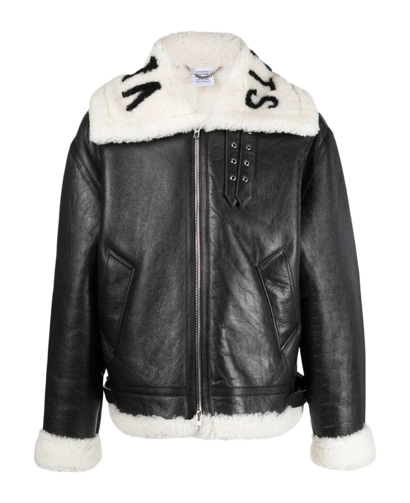 VETEMENTS Leather Jacket With Logo - Black