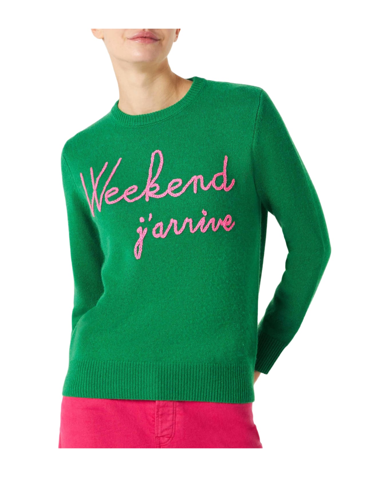 MC2 Saint Barth Green Sweater Weekend J
arrive Fluo Pink Embroidery - GREEN