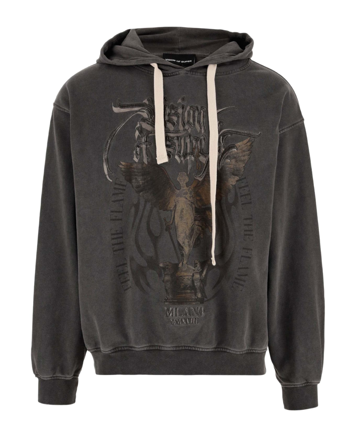 Vision of Super Logo Printed Cotton Hoodie - Grey