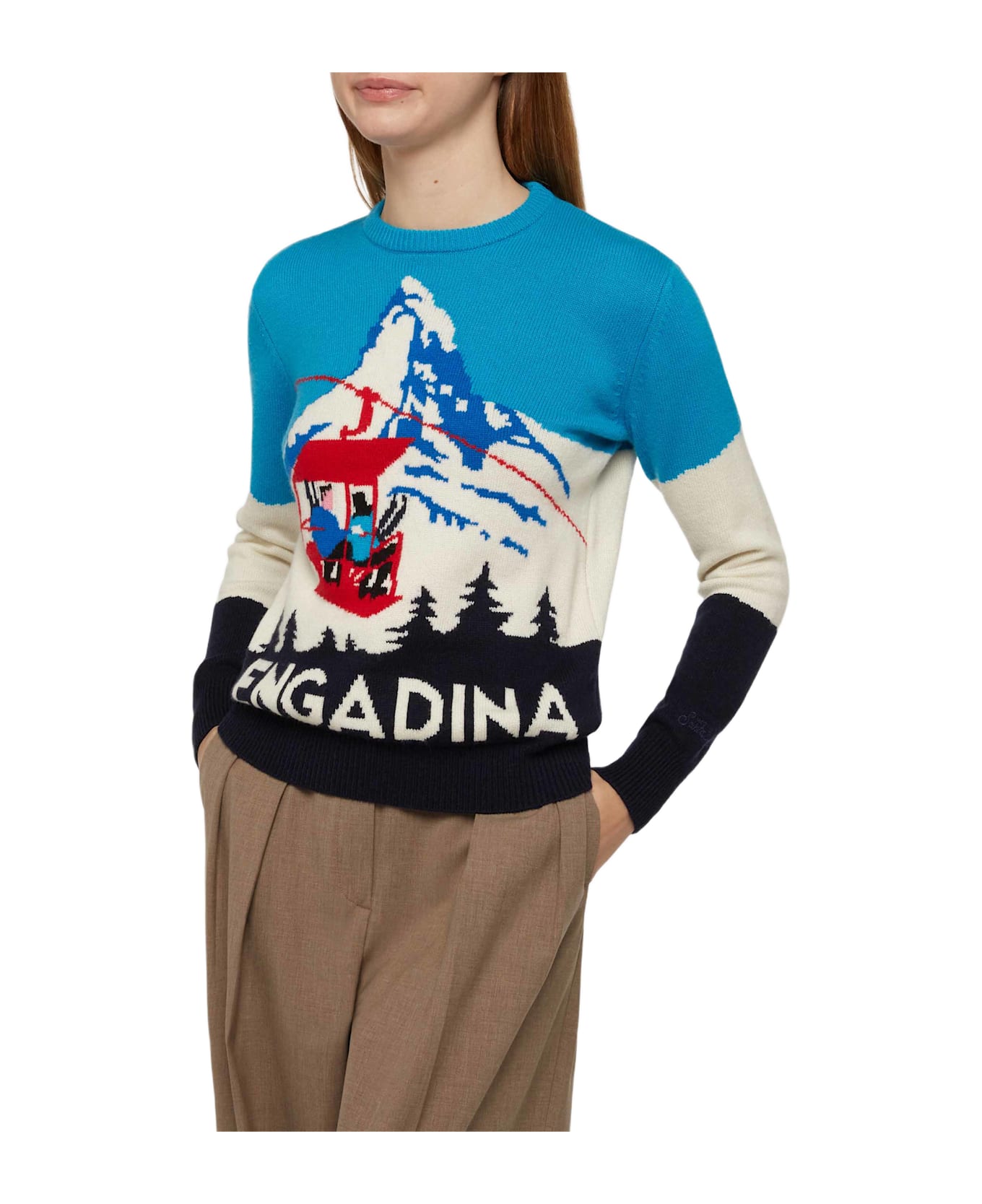 MC2 Saint Barth Woman Sweater Engadina Vintage Postcard Print - BLUE