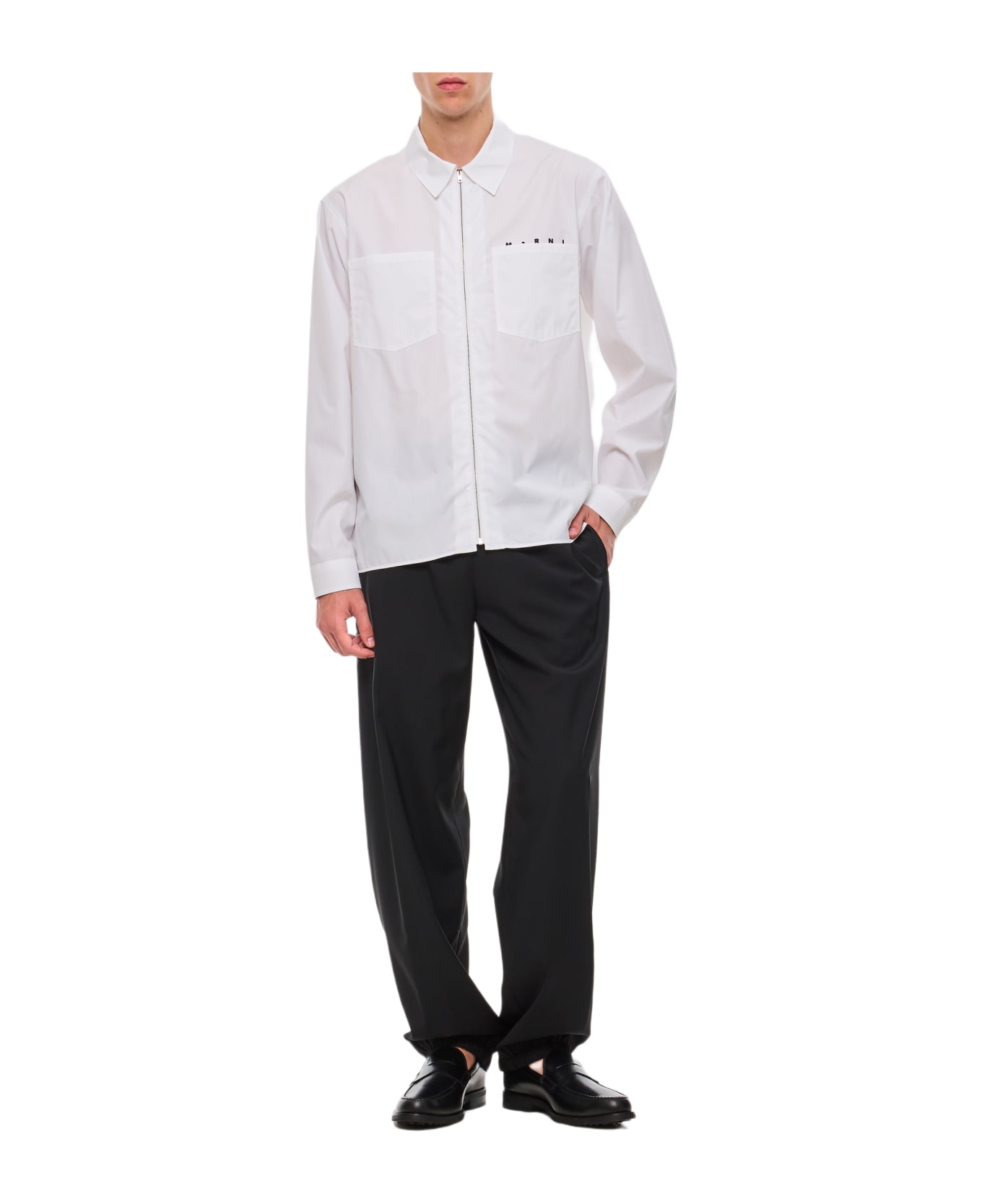 Marni Cotton Full Zip Shirt - White