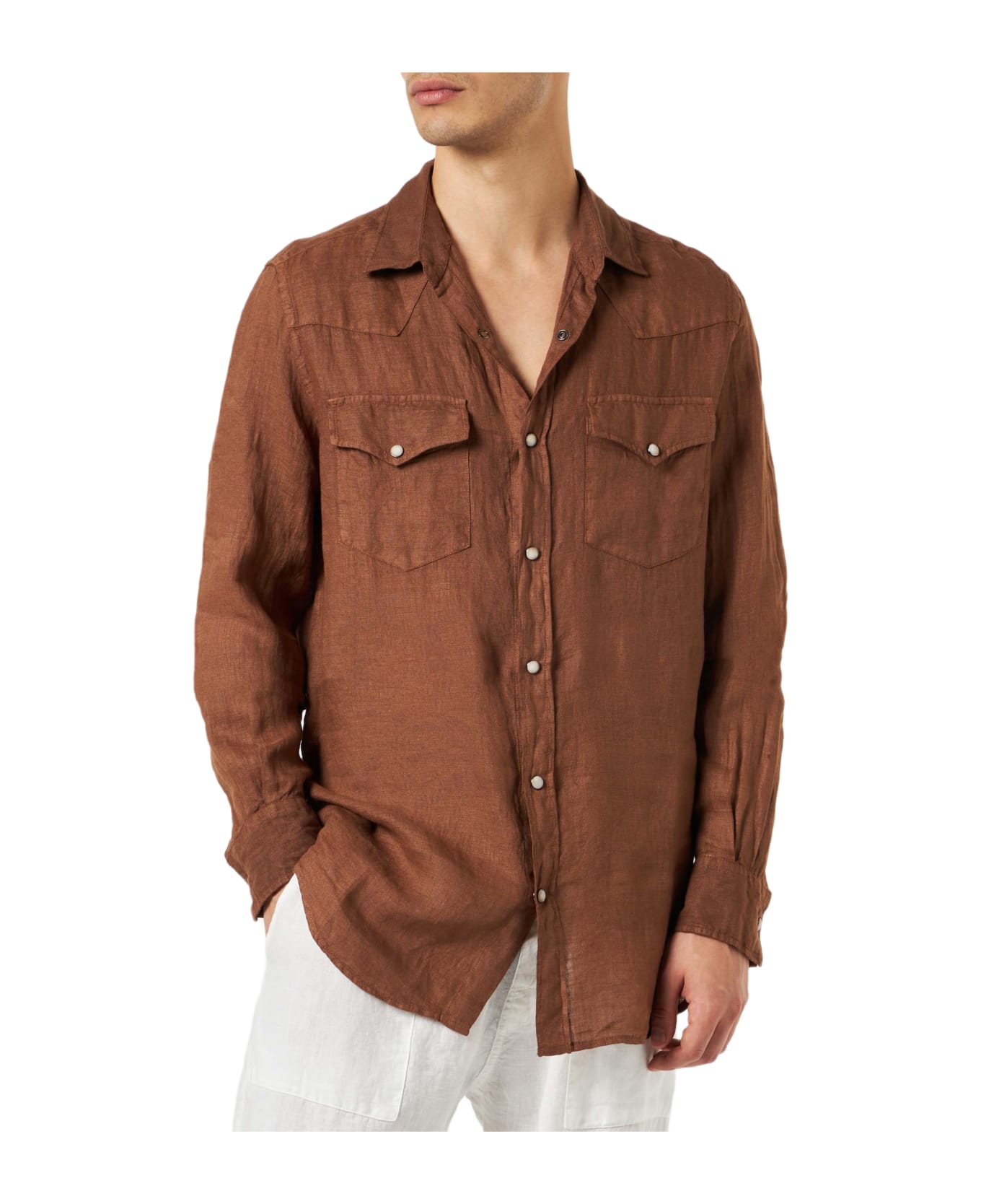MC2 Saint Barth Man Brown Linen Shirt - BROWN