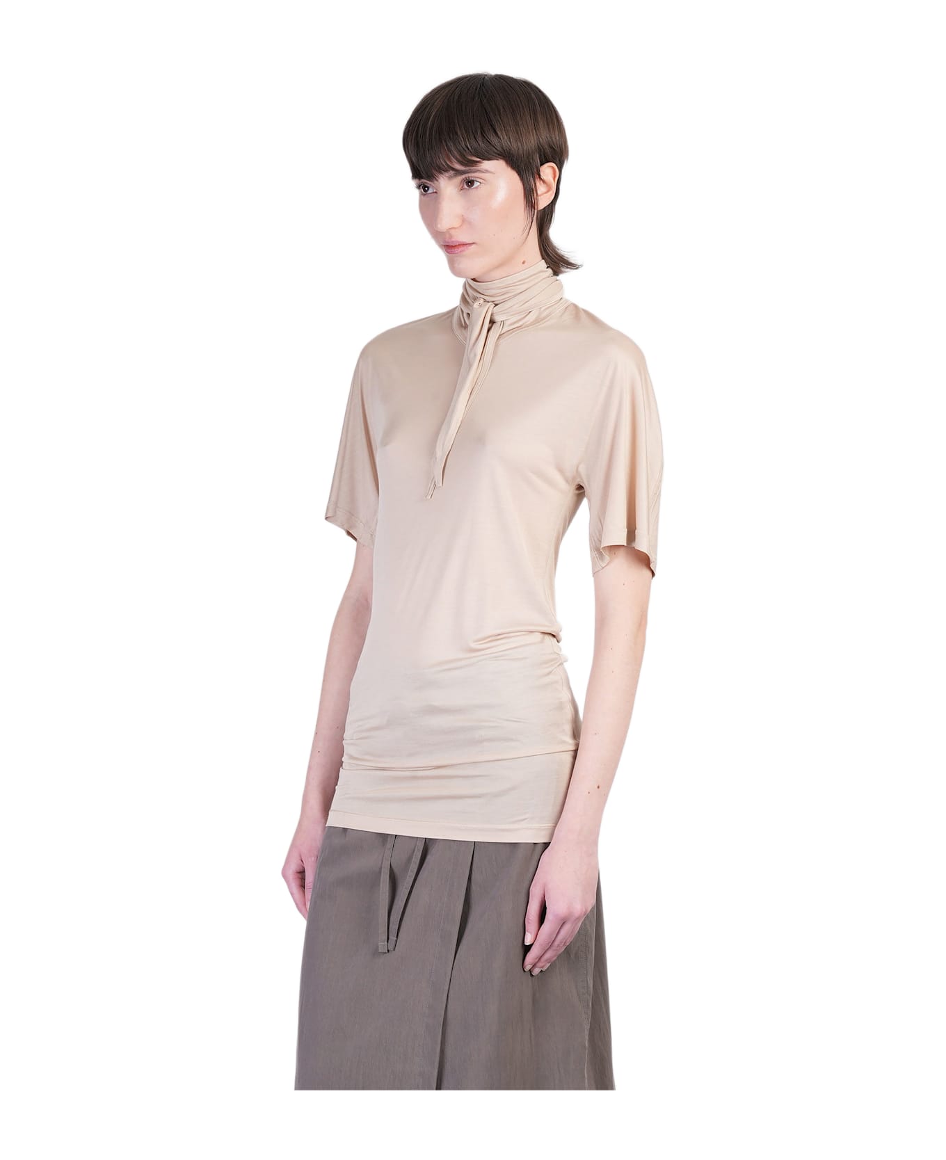 Lemaire T-shirt In Beige Silk - beige