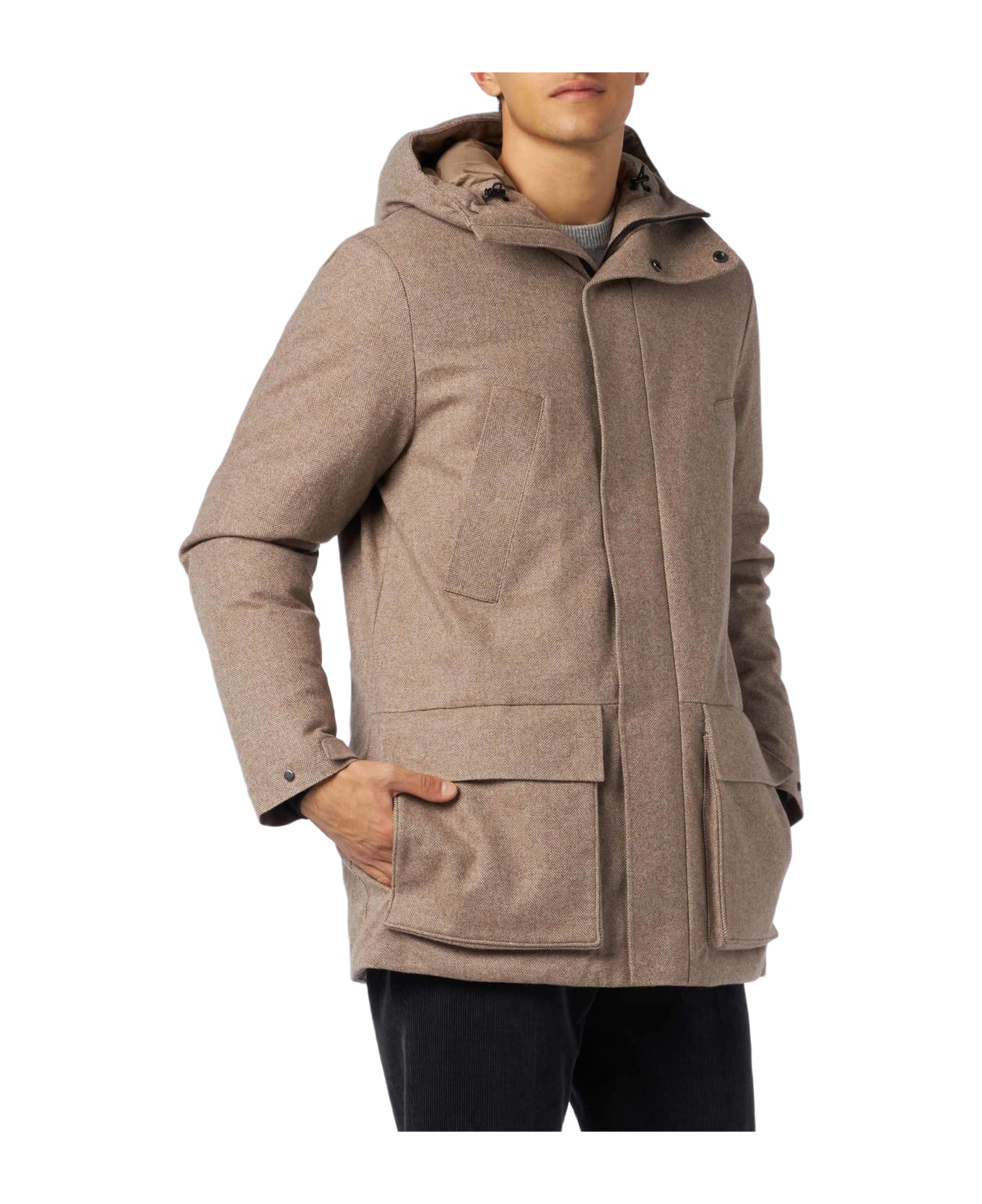 MC2 Saint Barth Man Hooded Parka Voyager With Herringbone Print - WHITE
