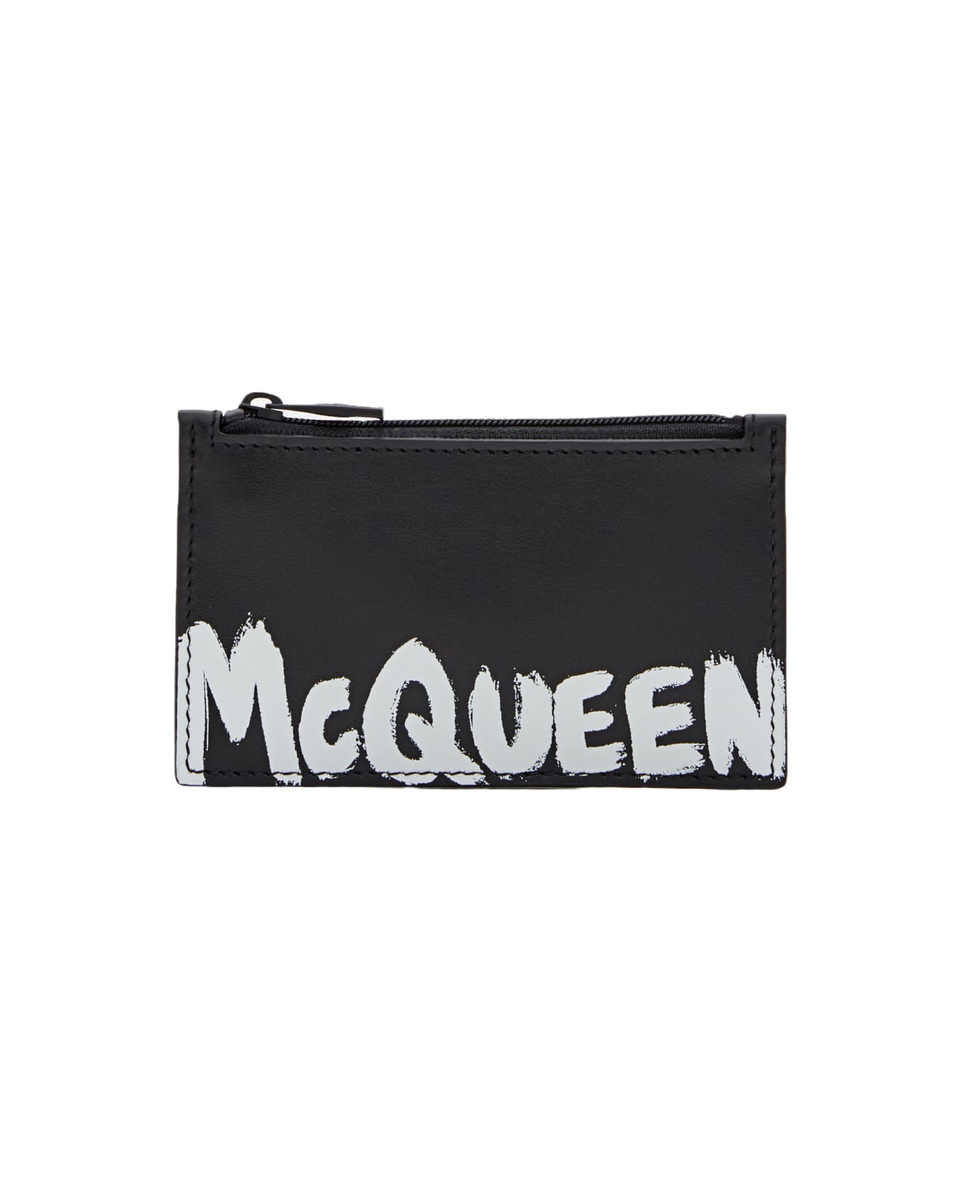 Alexander McQueen "graffiti" Zip Coin Leather Card Holder - Black
