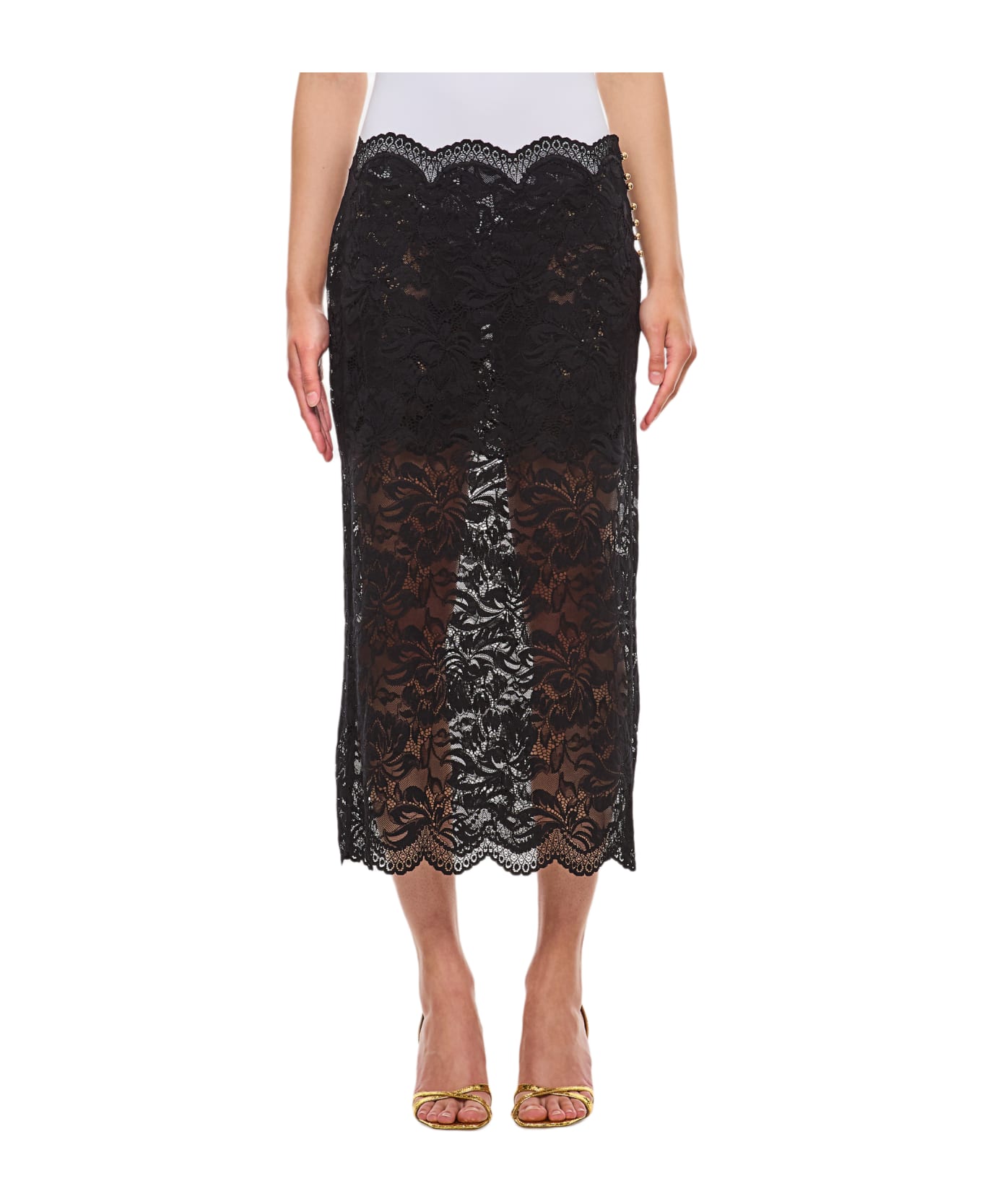 Paco Rabanne Lace Long Midi Skirt - Black