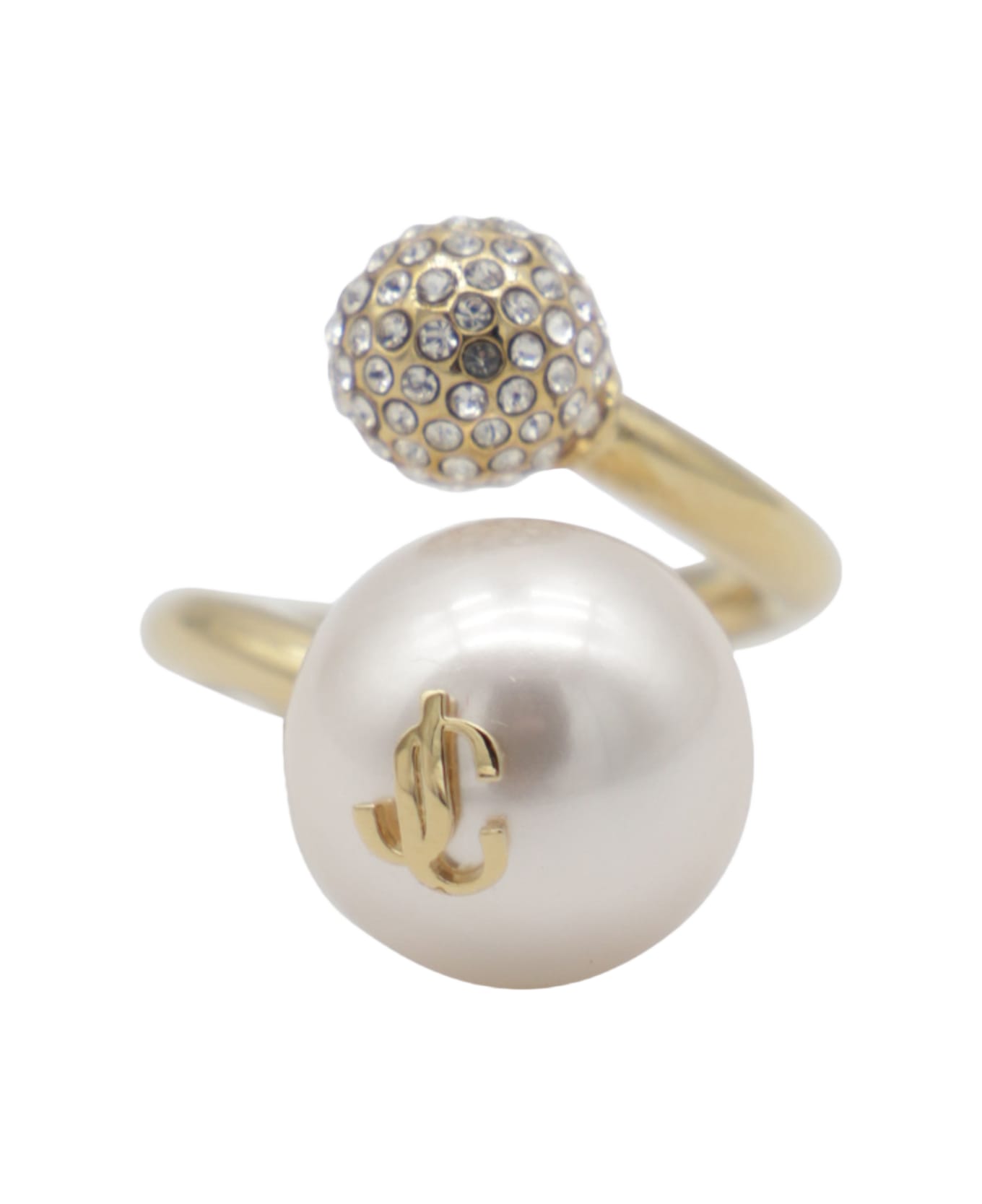 Jimmy Choo Gold Brass Ring - GOLD/WHITE/CRYSTAL