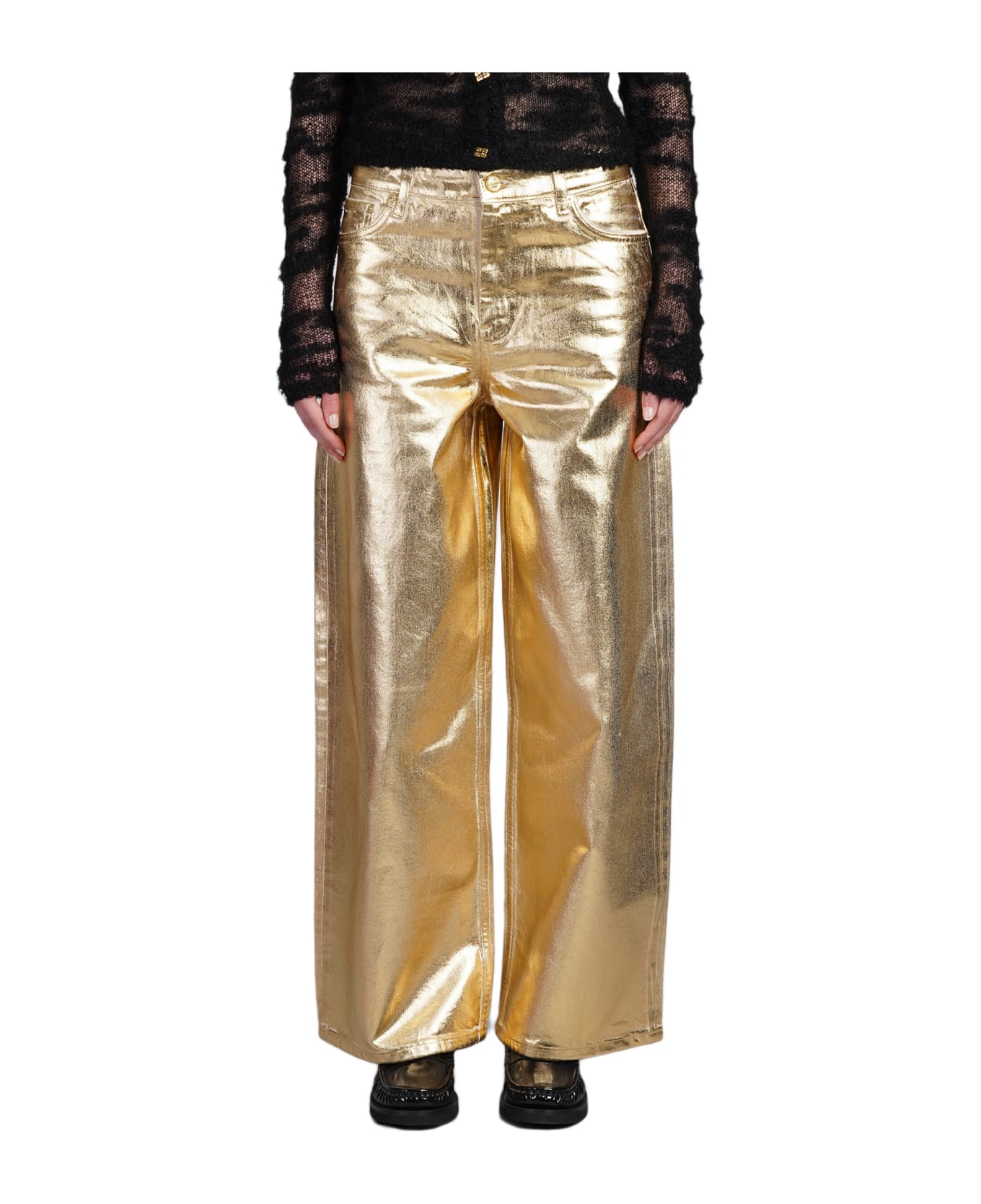 Ganni Jeans In Gold Cotton - gold
