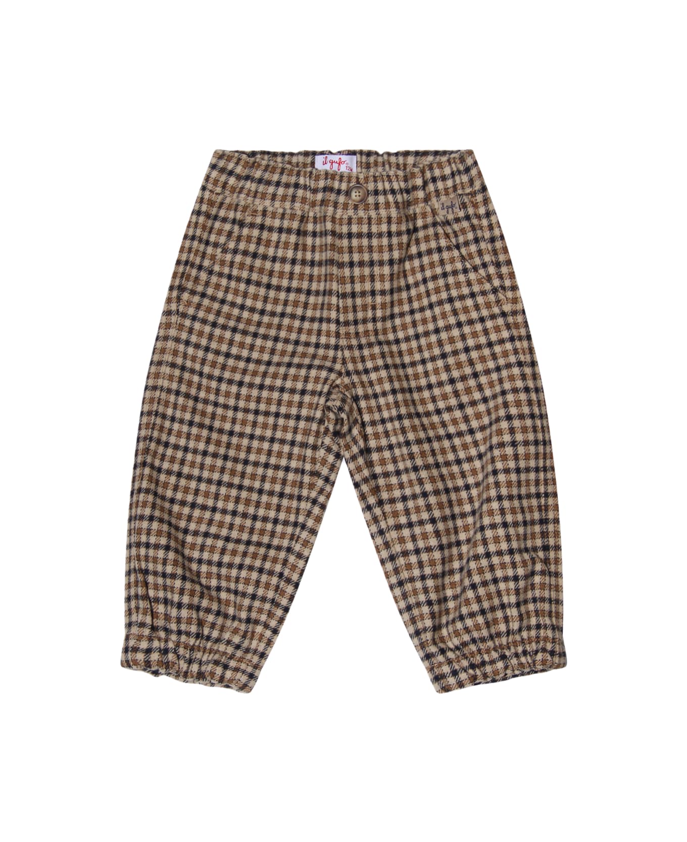 Il Gufo Blue And Beige Cotton Blend Check Pants - Blue ボトムス
