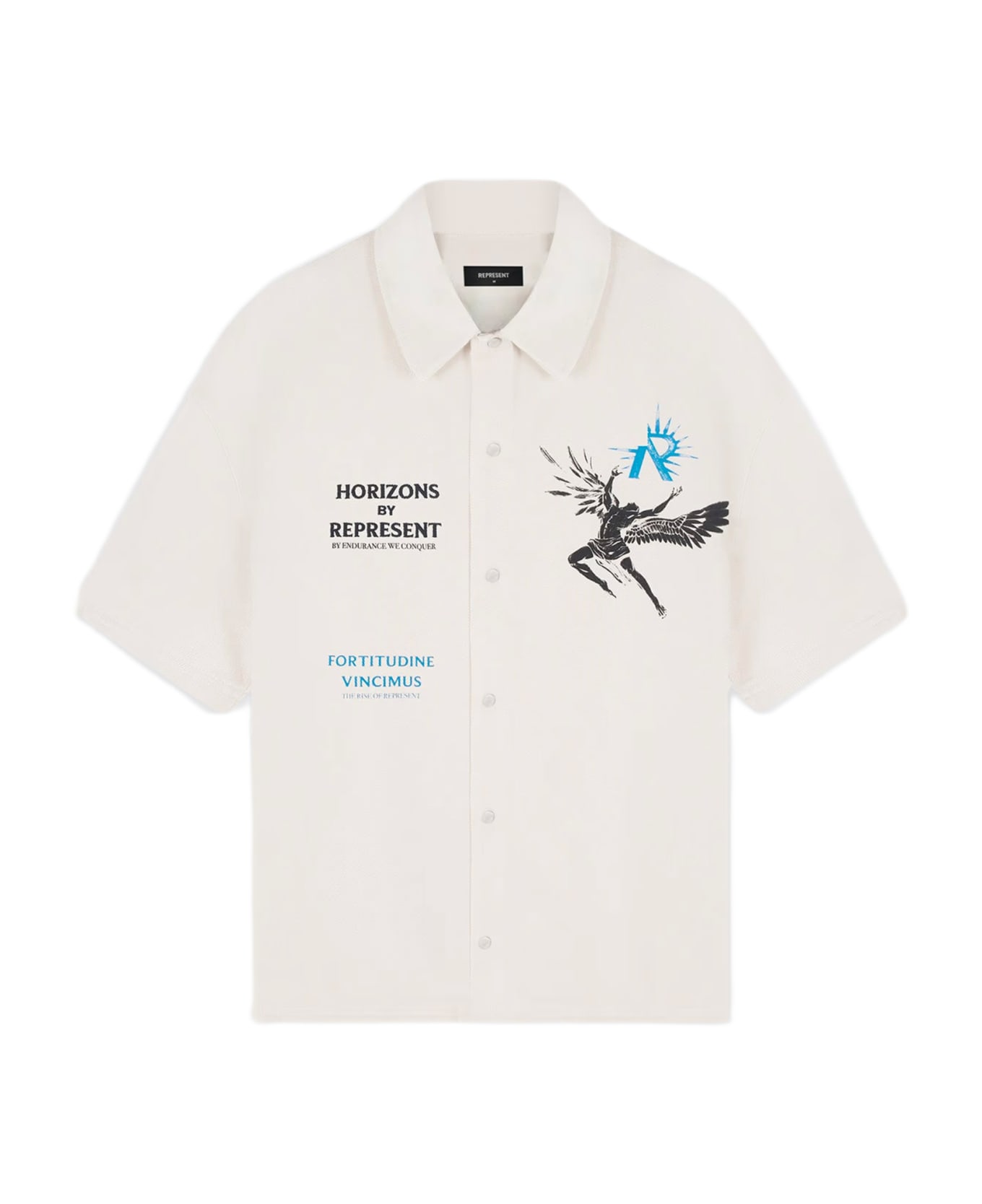 REPRESENT Icarus Ss Shirt Off white lyocell shirt with Icarus graphic print and logo - Icarus Short Sleeve Shirt - Panna