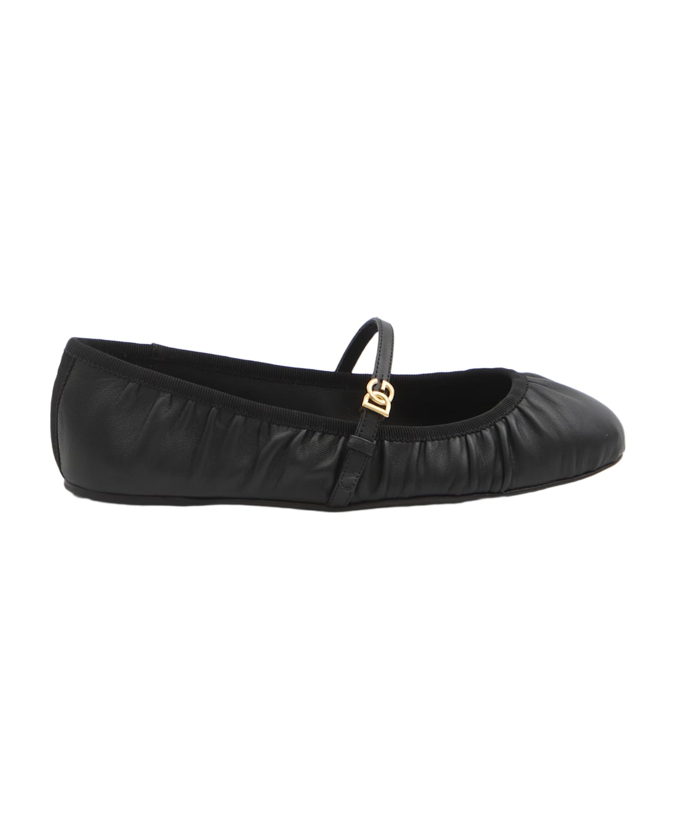 Dolce 
Gabbana Black Ballerinas With Metallic Logo And Strap In Leather Woman - NERO