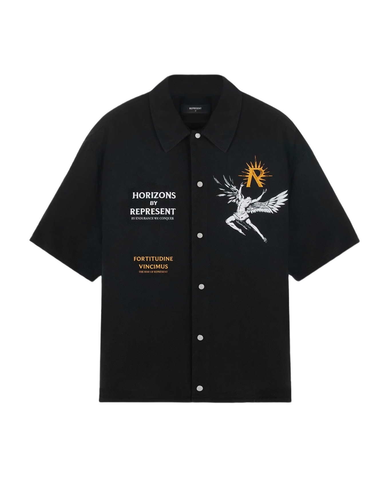 REPRESENT Icarus Ss Shirt Black lyocell shirt with Icarus graphic print and logo - Icarus Short Sleeve Shirt - Nero