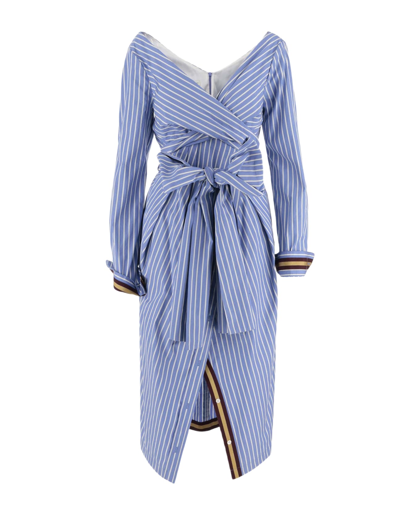 Dries Van Noten Cotton Dress With Striped Pattern - Blue
