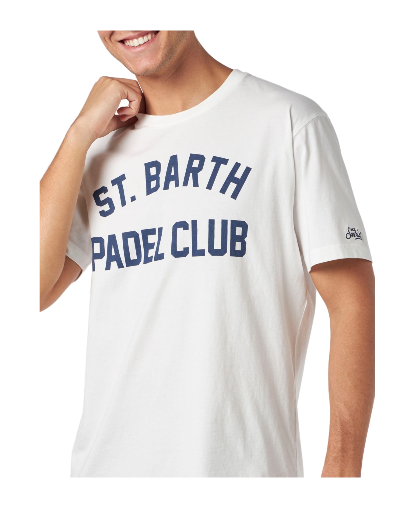 MC2 Saint Barth Man Heavy Cotton T-shirt With St. Barth Padel Club - WHITE