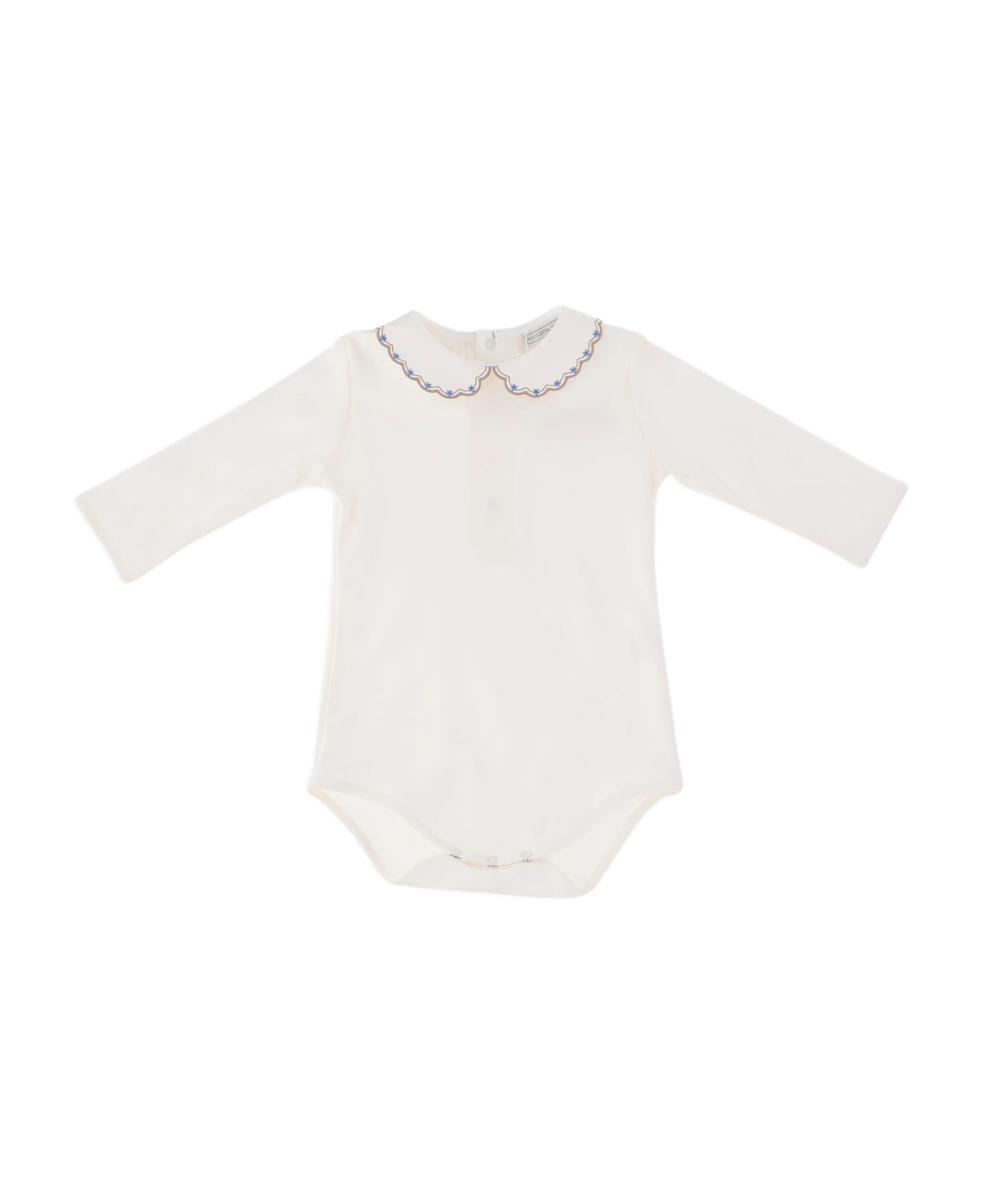 Nicoletta Fanna Cotton Bodysuit With Embroidered Collar - White