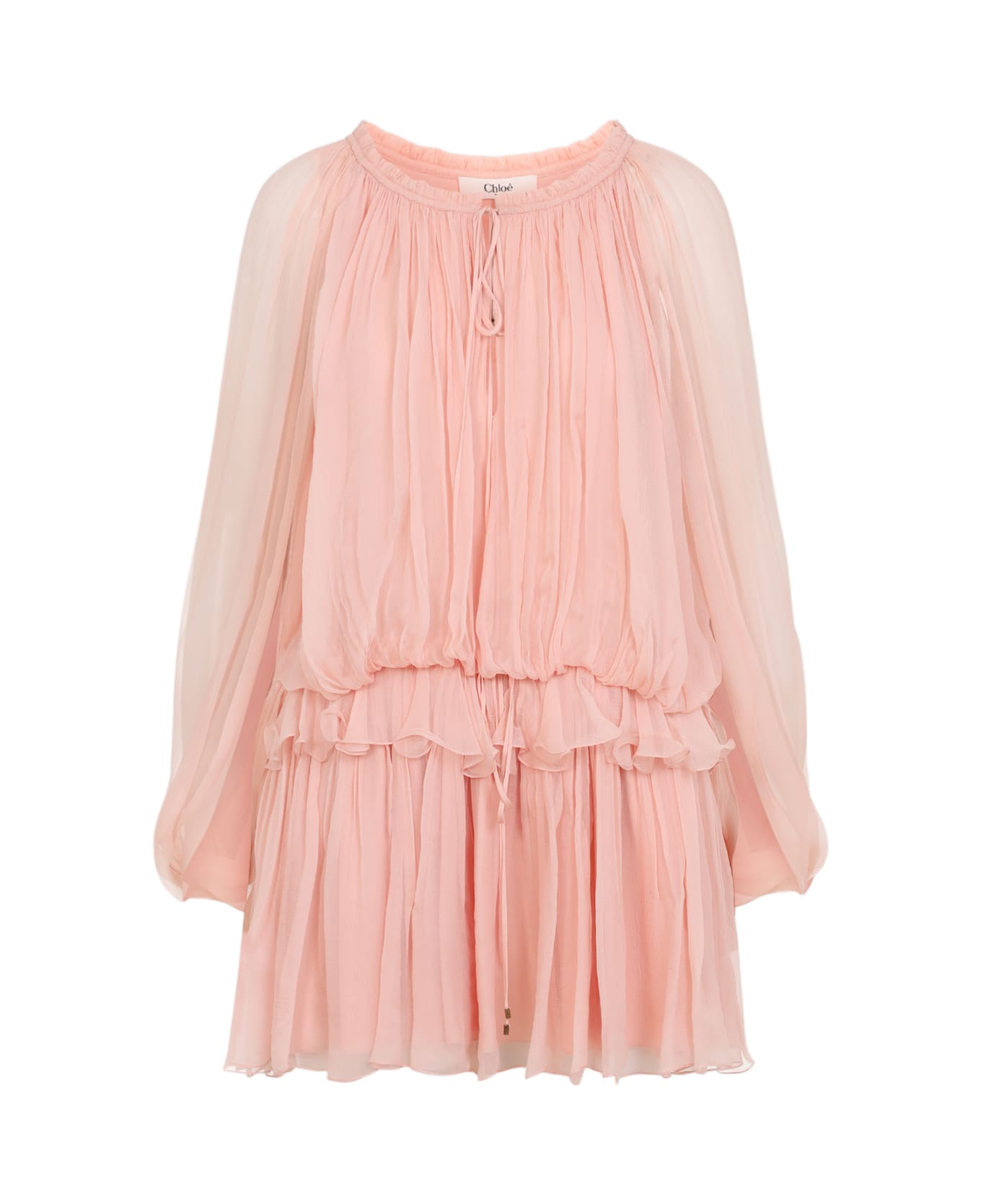 Chloé Silk Mini Dress - Tan Rose