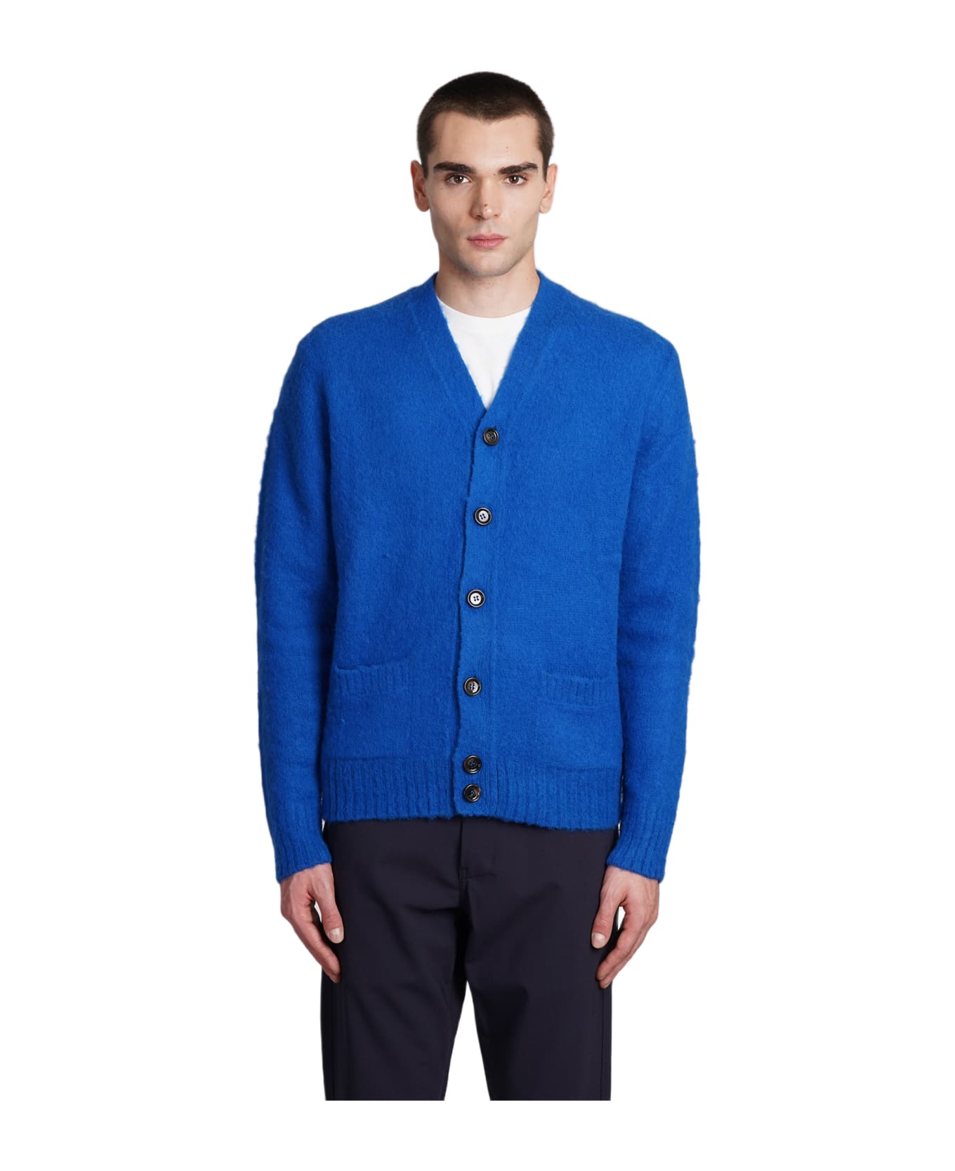 Aspesi Rib Trim Slim Buttoned Knit Cardigan - blue