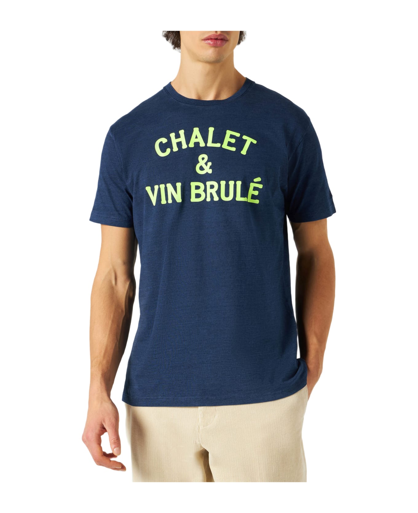 MC2 Saint Barth T-shirt Man Chalet & Vin Brulé Neon Yellow Print - BLUE