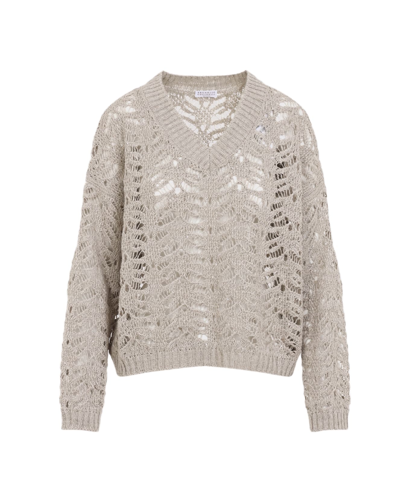 Brunello Cucinelli 'rustic Dazzling Net' Sweater - Naturale
