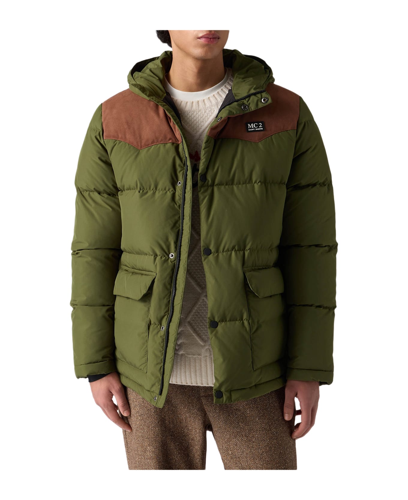 MC2 Saint Barth Man Military Green Hooded Down Jacket Baxter - GREEN