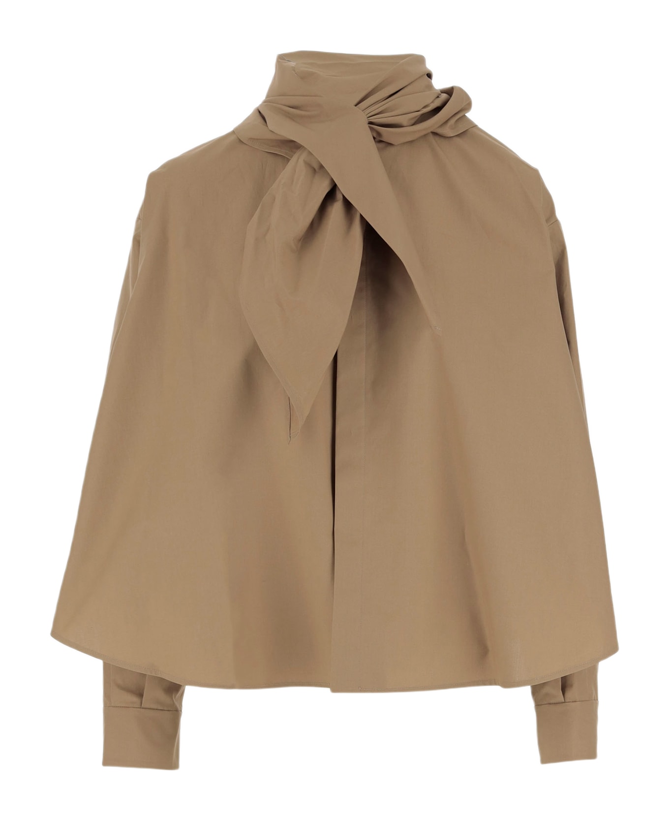Carven Cotton Shirt With Bow - Beige