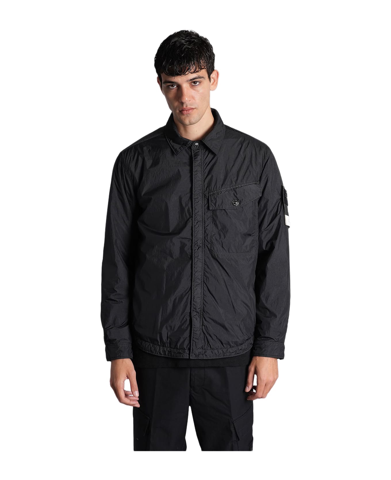 Stone Island Casual Jacket In Black Polyamide - black