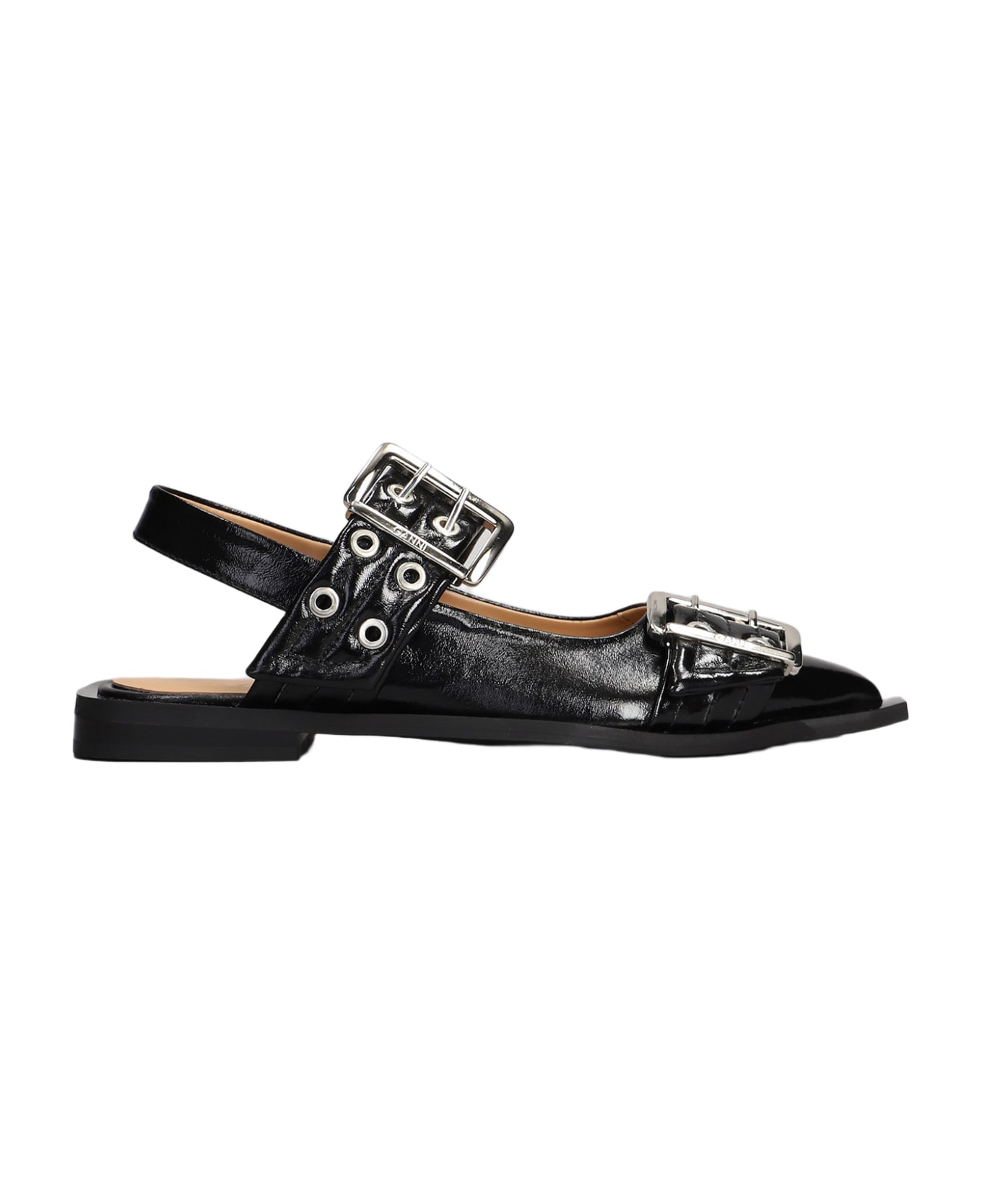 Ganni Ballet Flats In Black Polyester - black