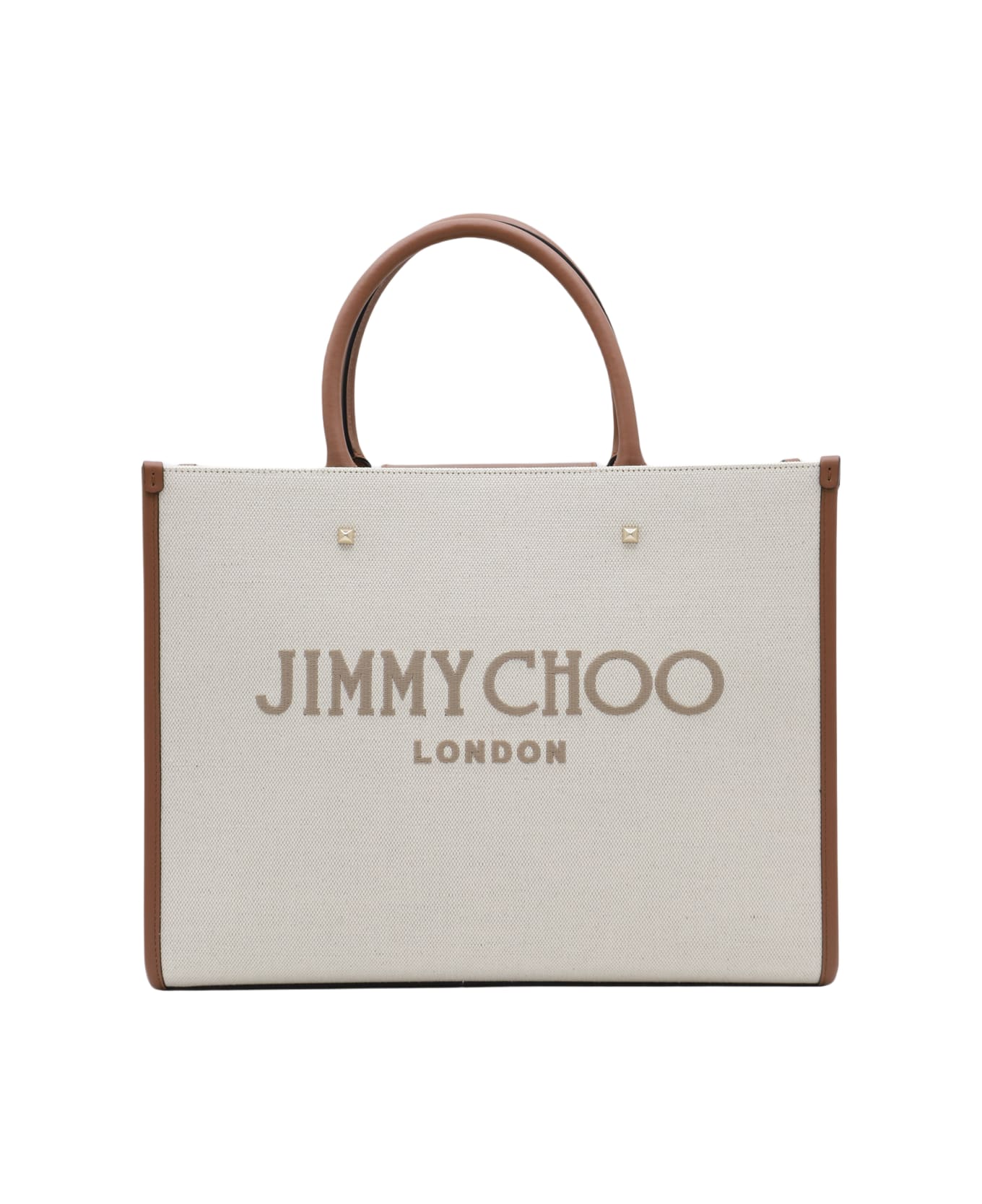Jimmy Choo Natural Canvas And Leather Avenue Tote Bag - NATURAL/TAUPE/D.TAN/L. GOLD トートバッグ