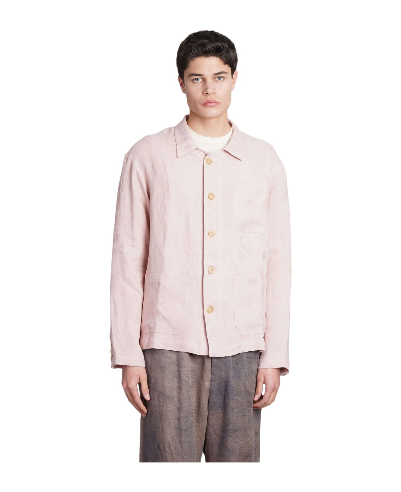 By Walid Shirt In Rose-pink Linen - rose-pink