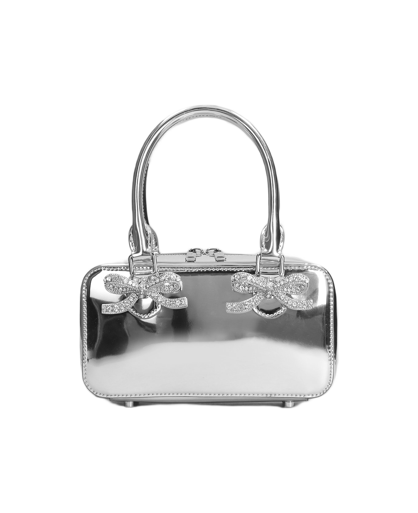 self-portrait Hand Bag In Silver Leather - silver