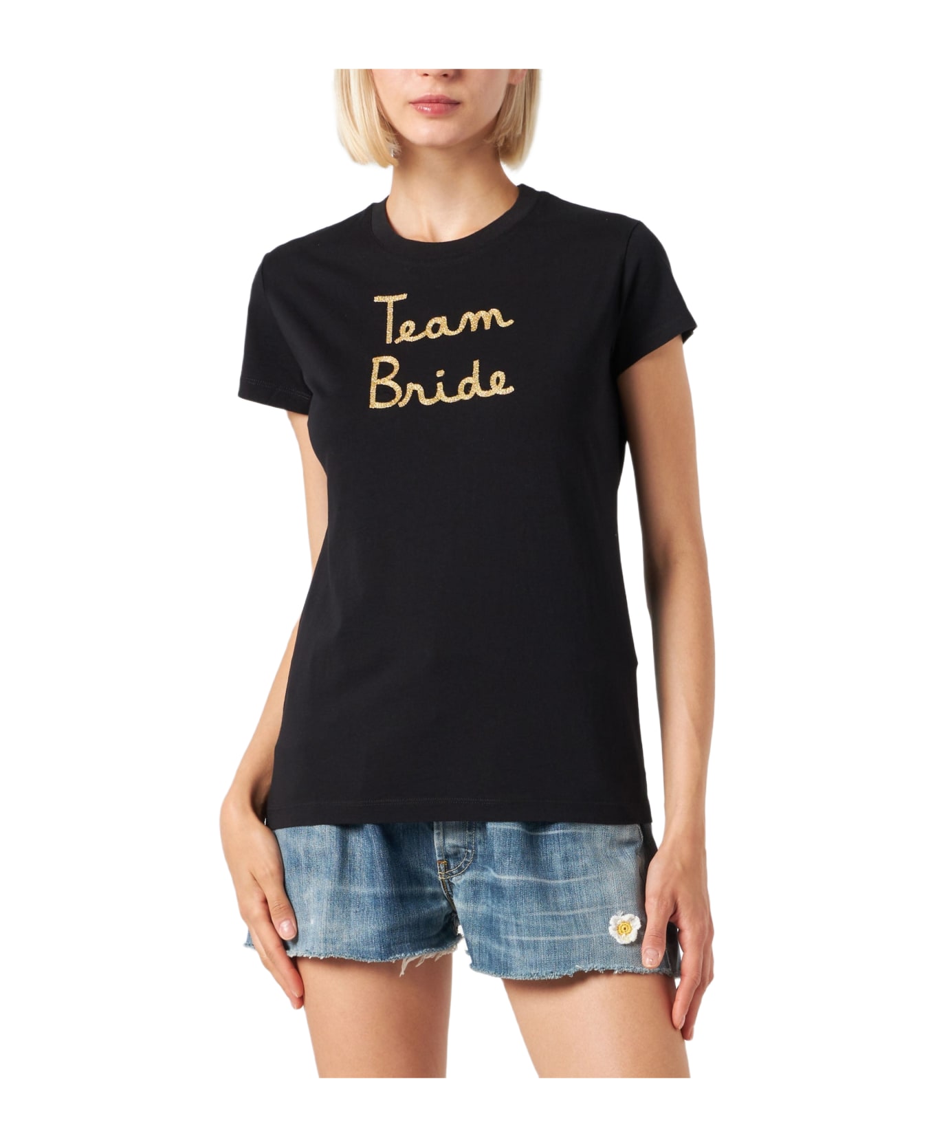 MC2 Saint Barth Woman Cotton T-shirt With Embroidery - BLACK