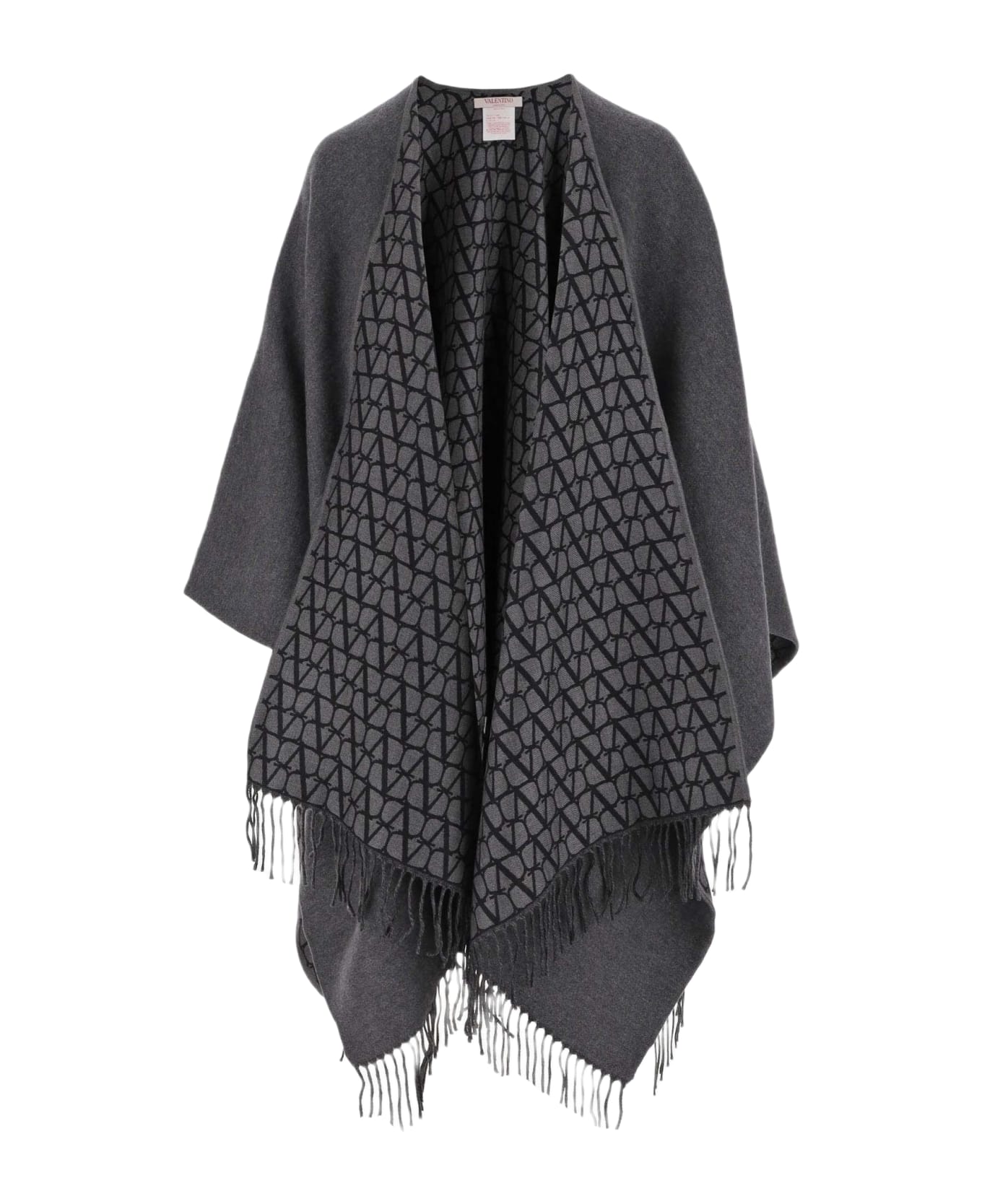 Valentino Wool Blend Iconographe Toile Poncho - Black