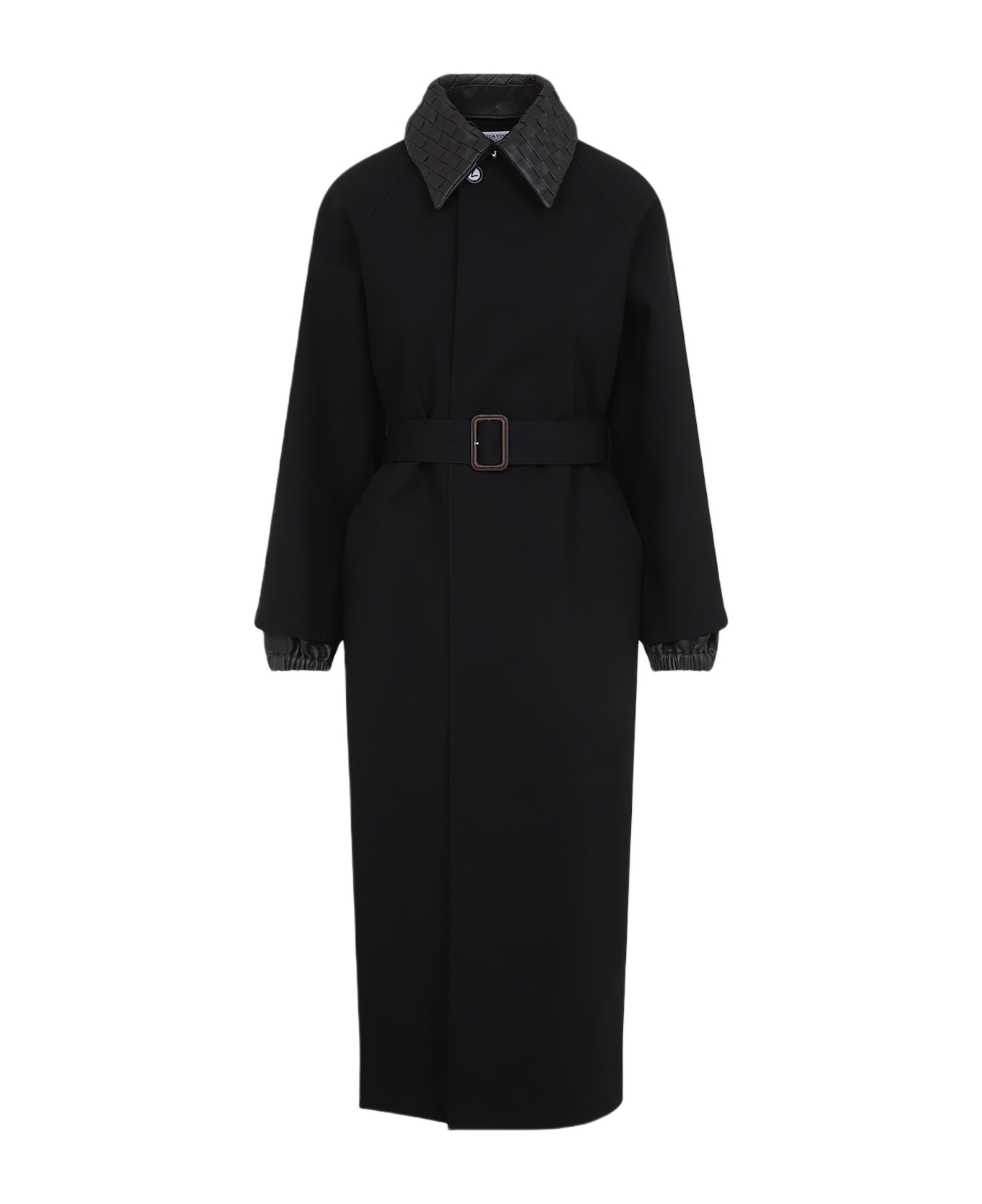Bottega Veneta Cotton Collar Intrecciato Trench - Black