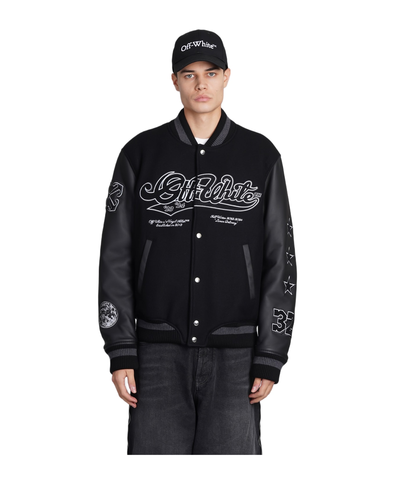 Off-White Black Moon Bomber Jacket With Embroidery - Black