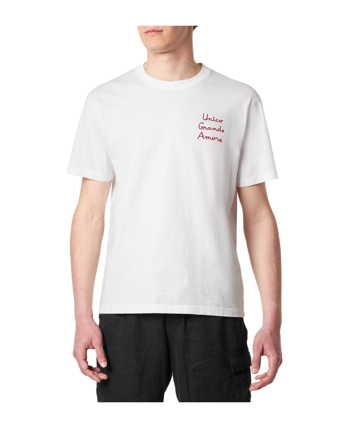 MC2 Saint Barth Man T-shirt With Unico Grande Amore Embroidery | As Roma Special Edition - WHITE