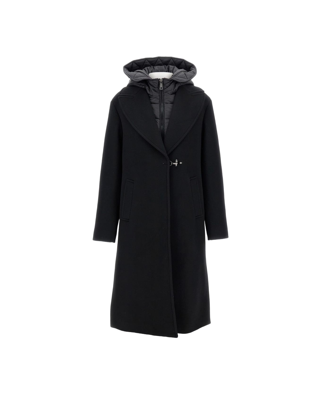 Fay Coat With Nylon Hoodie - Black