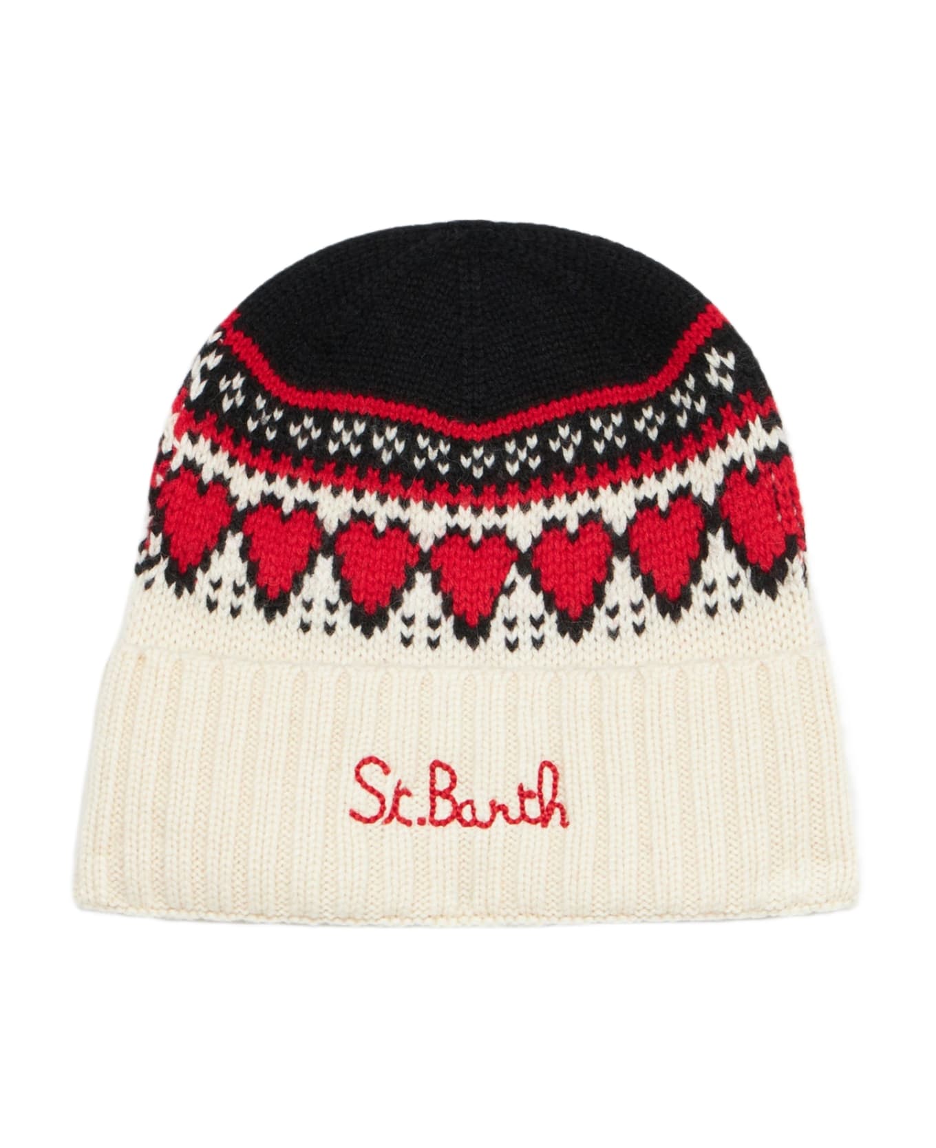 MC2 Saint Barth Woman White Beanie With Fair Isle Heart Jacquard - WHITE