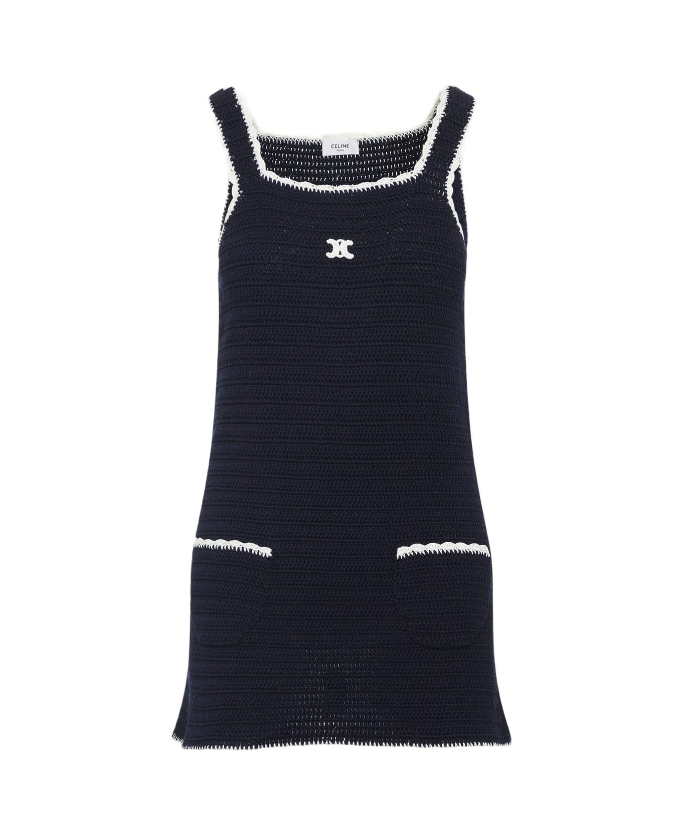 Celine Triomphe Mini Dress - Pm Navy Ecru