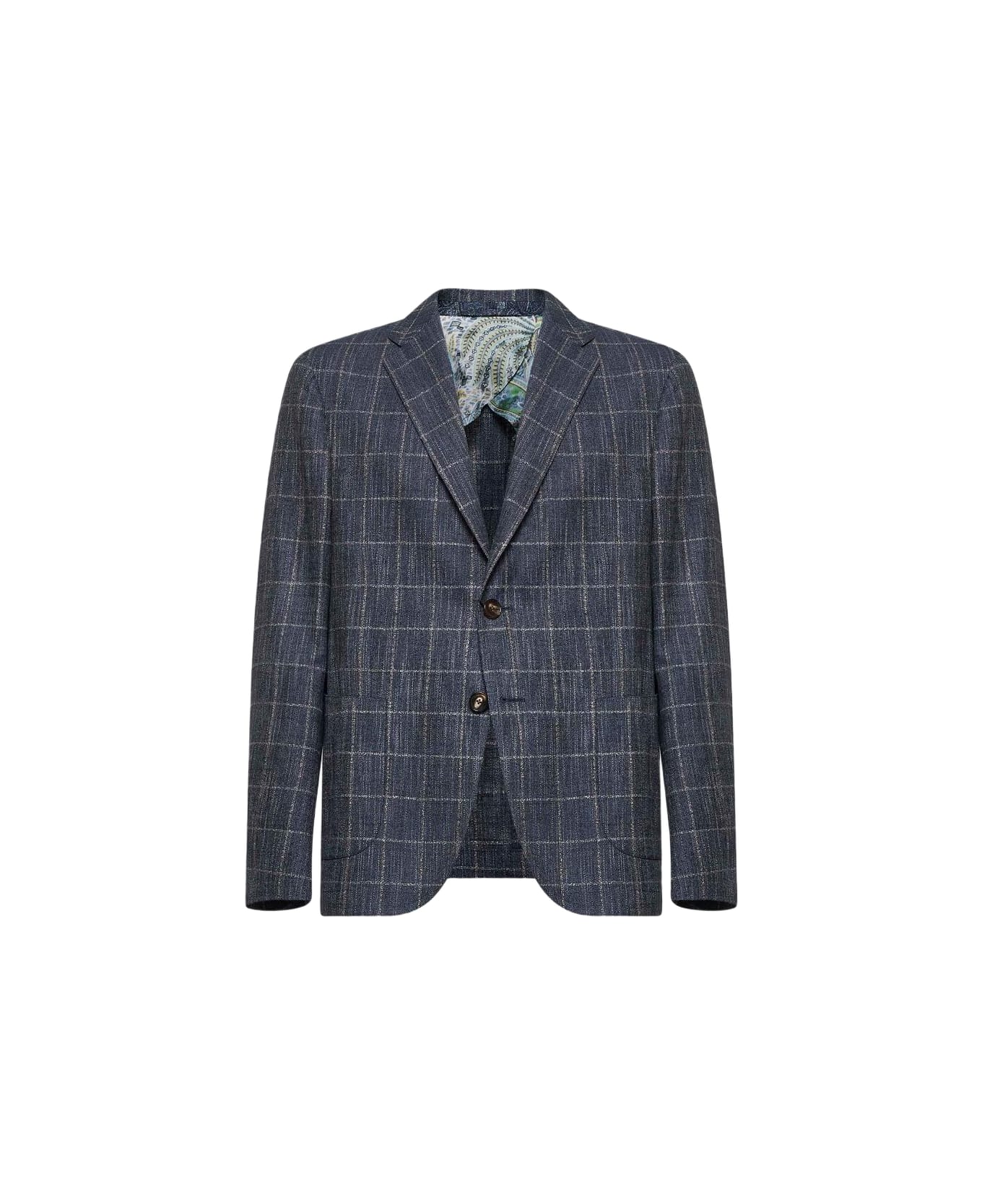 Etro Blue Checked Canvas Single-breasted Blazer - Blue