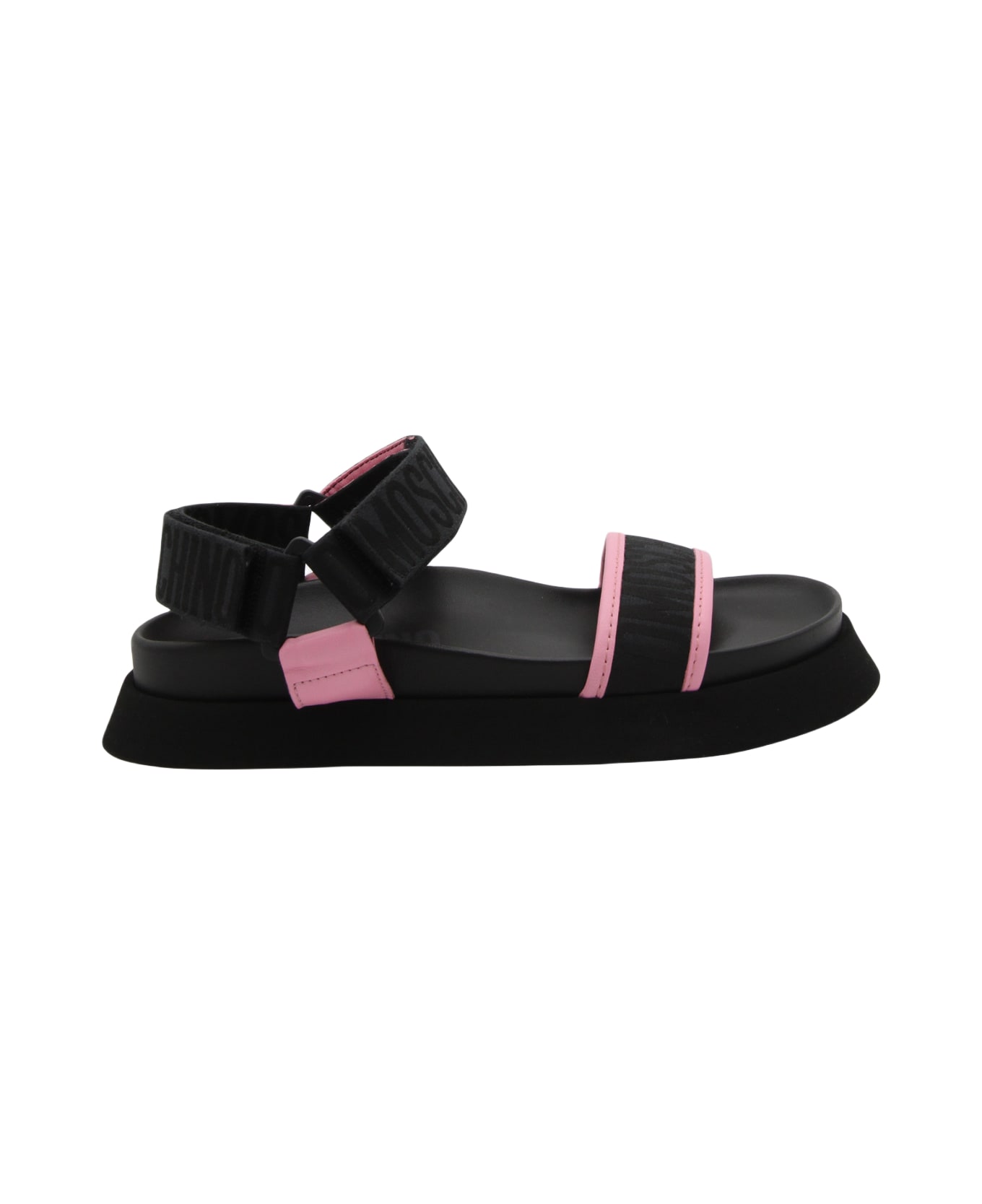 Moschino Black And Pink Logo Sandals - Black