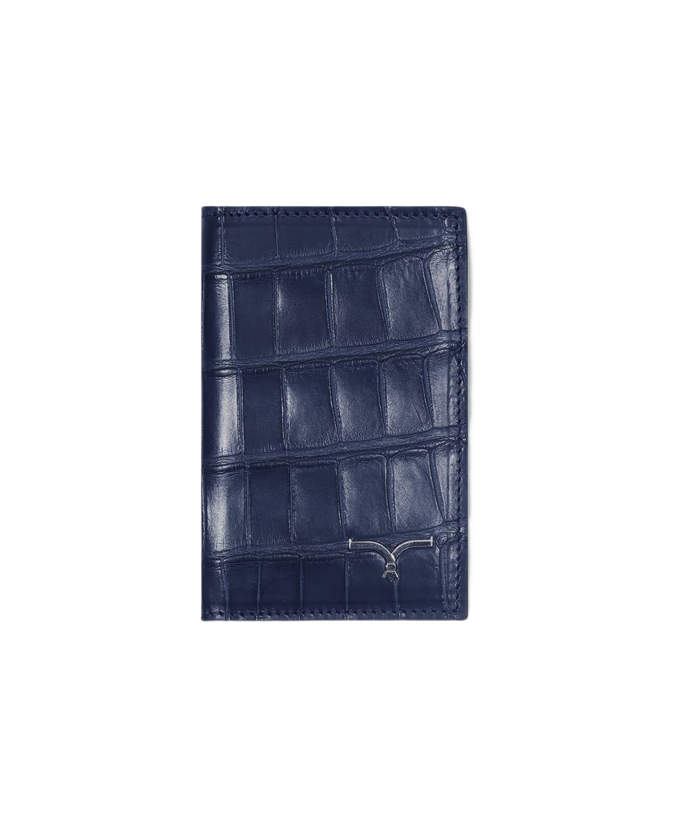 Larusmiani Vertical Alligator Card Holder Pesos Wallet - Blue