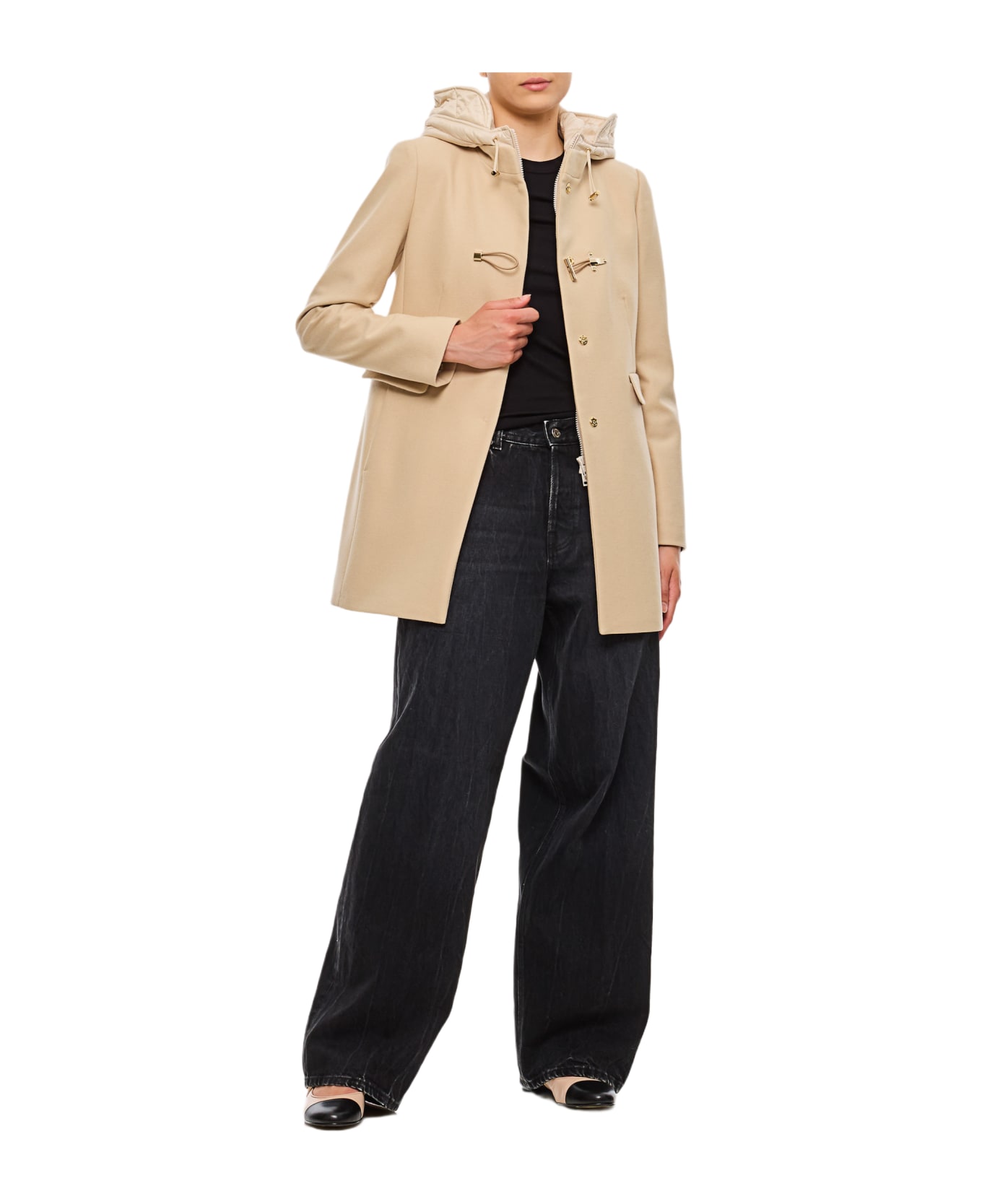 Fay Front Nylon Toggle Double Breasted Coat - Beige
